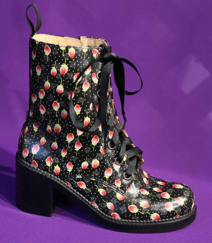 Rosette Printed Leather Combat Boot