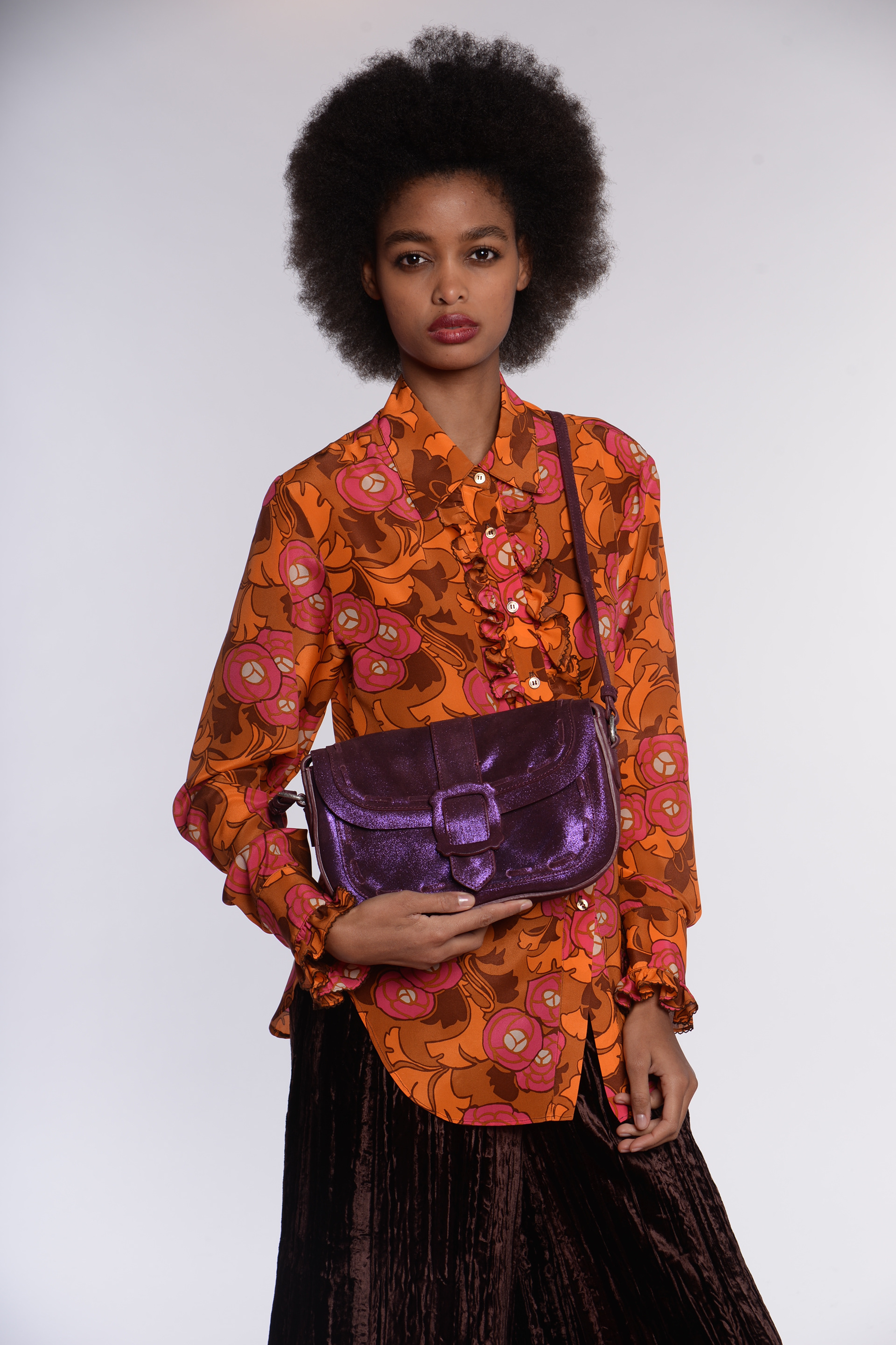 Suede Satchel with crossbody strap