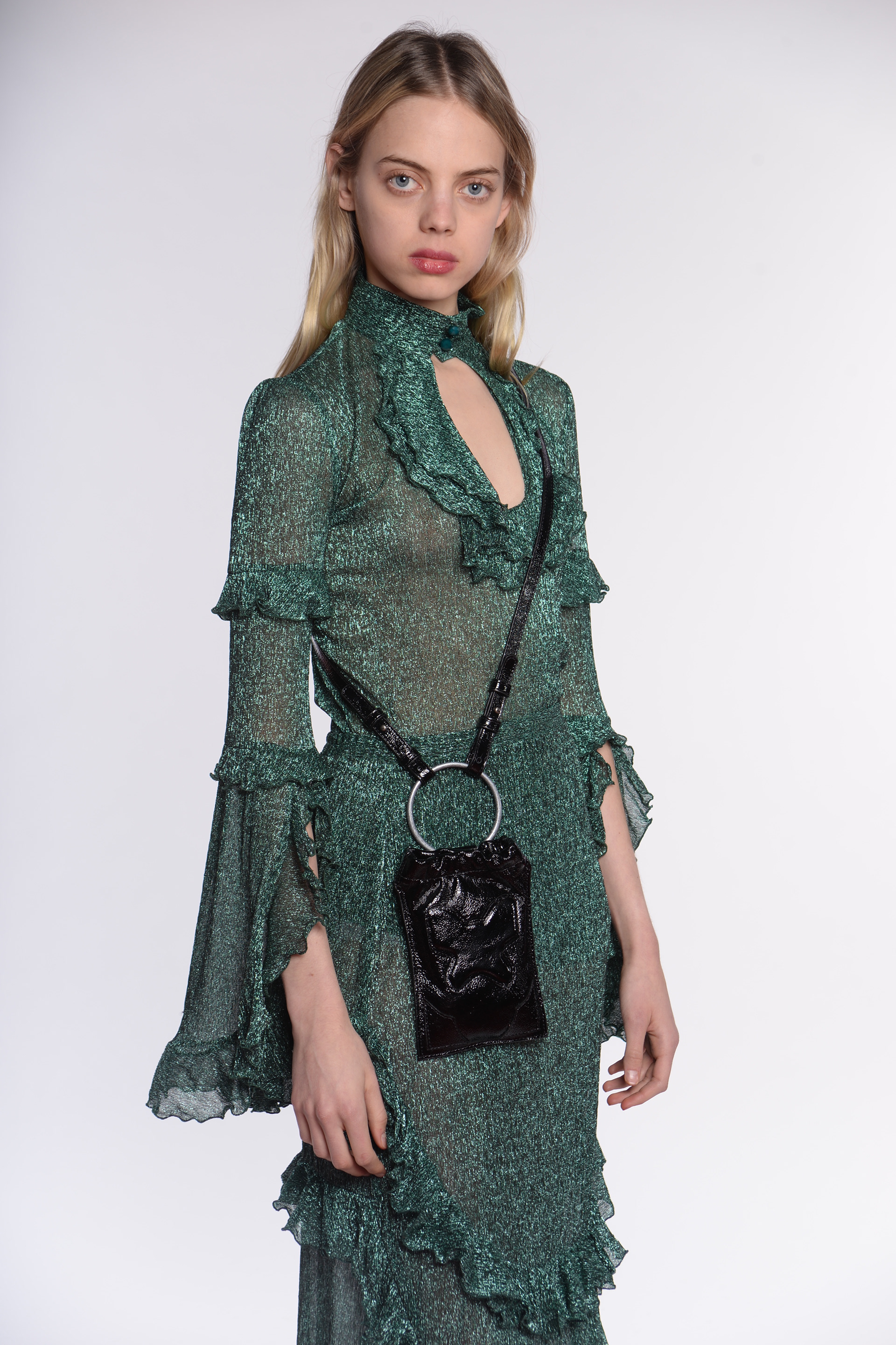 Black Crinkle Patent Bracelet Bag