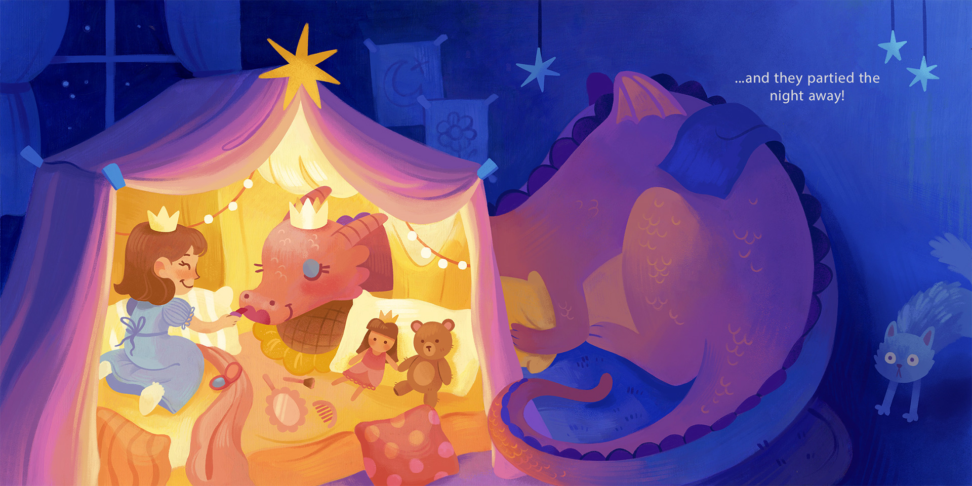 Slumber Party; Acryla gouache, Procreate, 2025