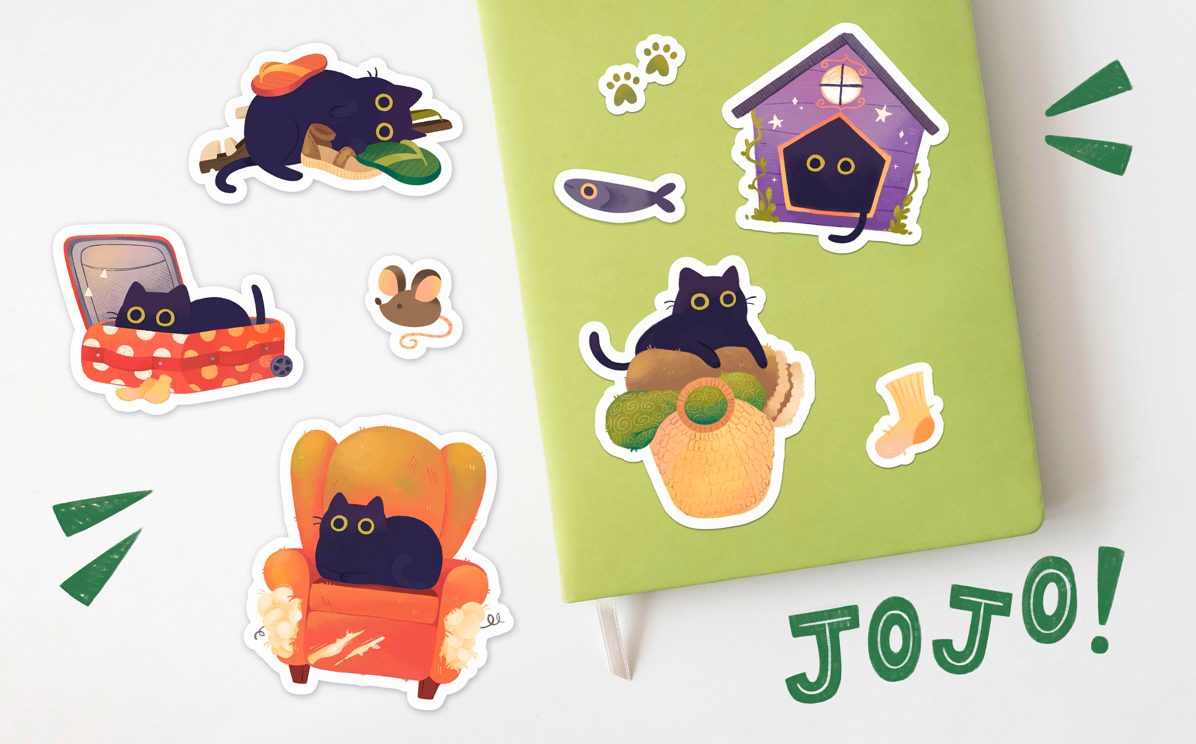 Jojo's Favorite Spot Stickers; Procreate, Photoshop, 2023