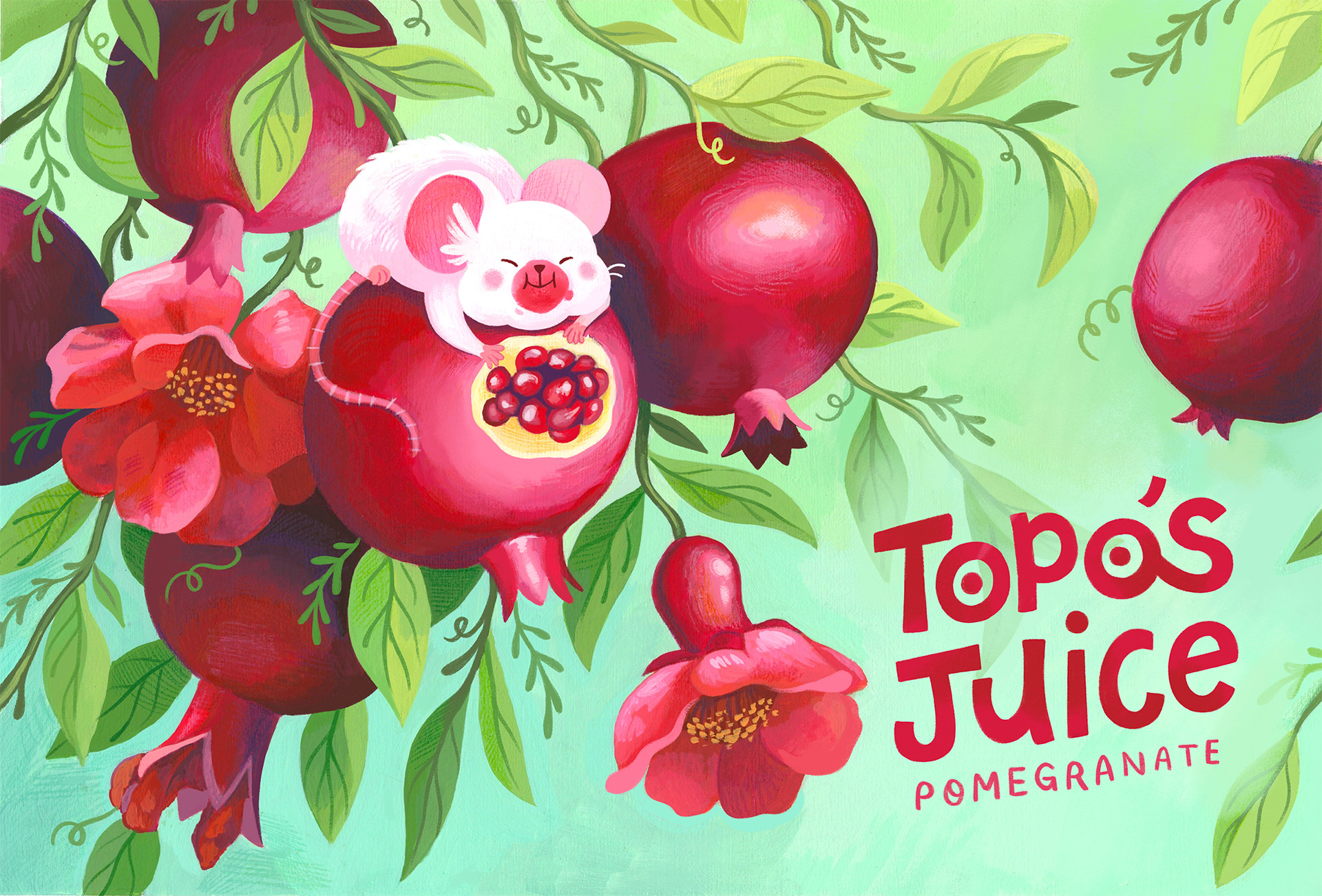 Kid's Drink Label; Acryla gouache, colored pencil, Procreate, 2024