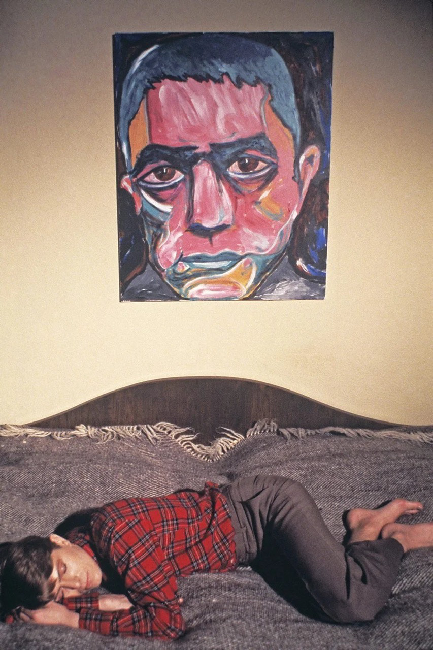 Bowie sleeping under his portrait of Mishima, Berlin, 1978 