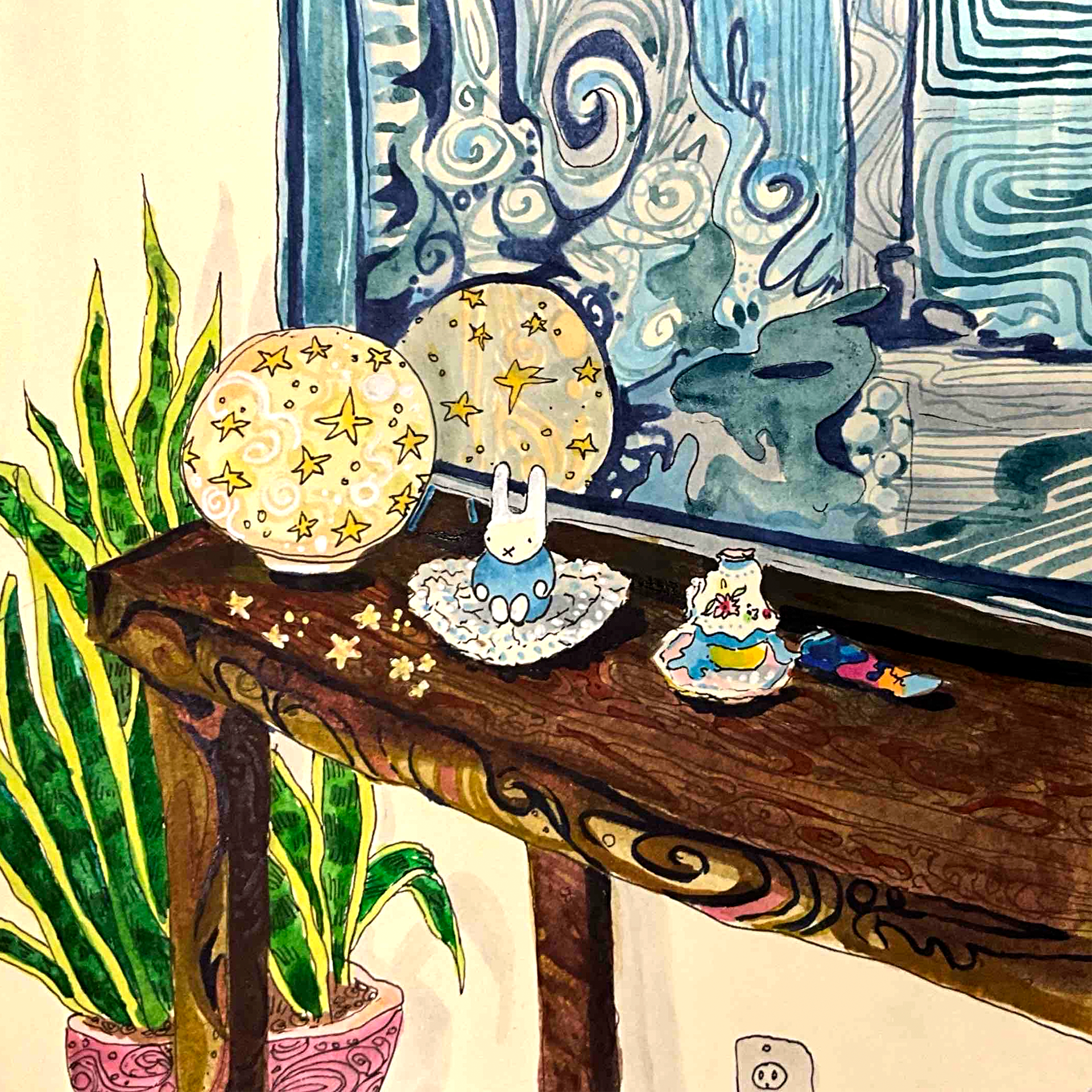 Miffy Stars, 2024, Micron and Copic Marker on Paper