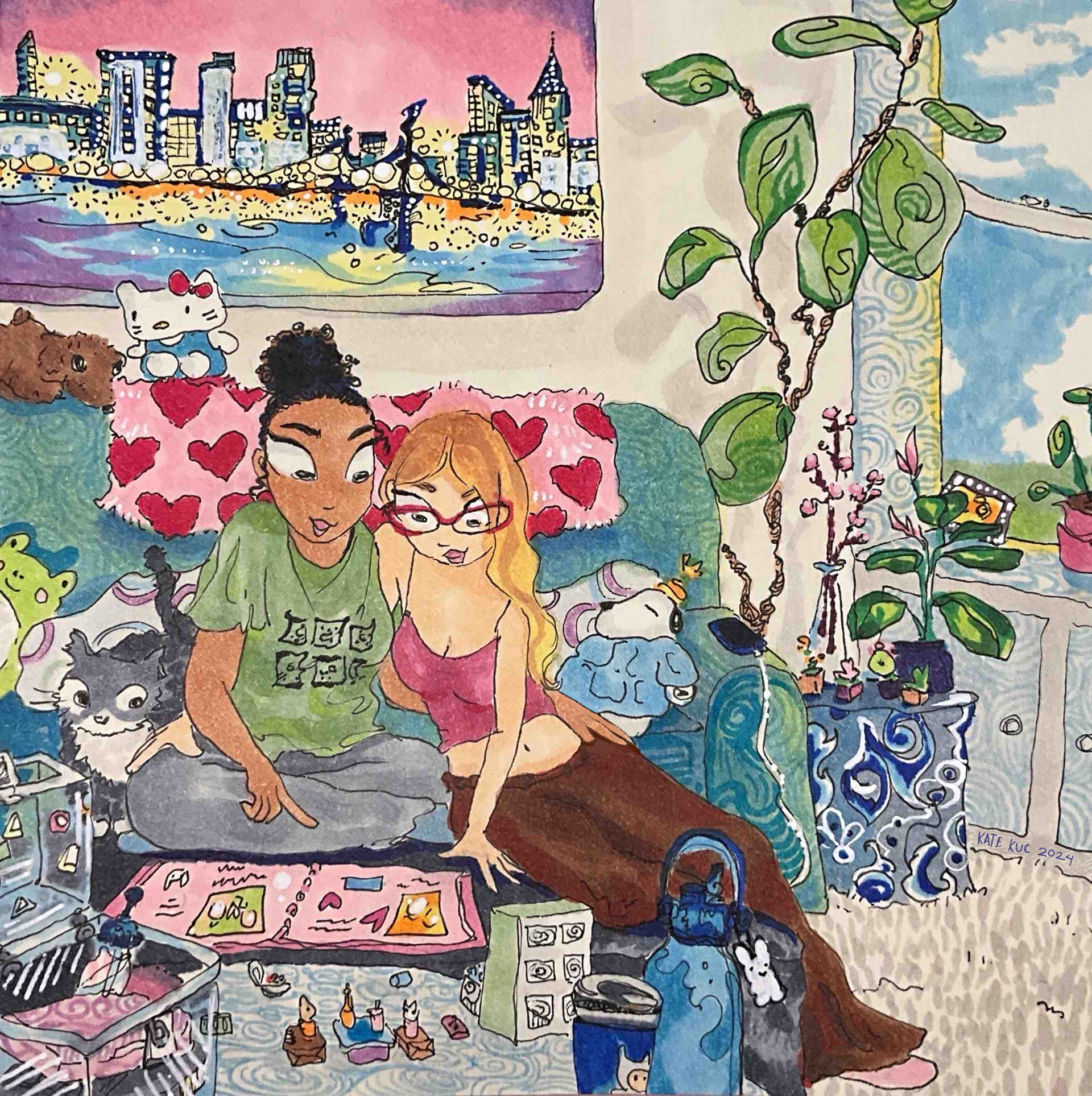 One Year Anniversary, 2024, Micron and copic marker on paper