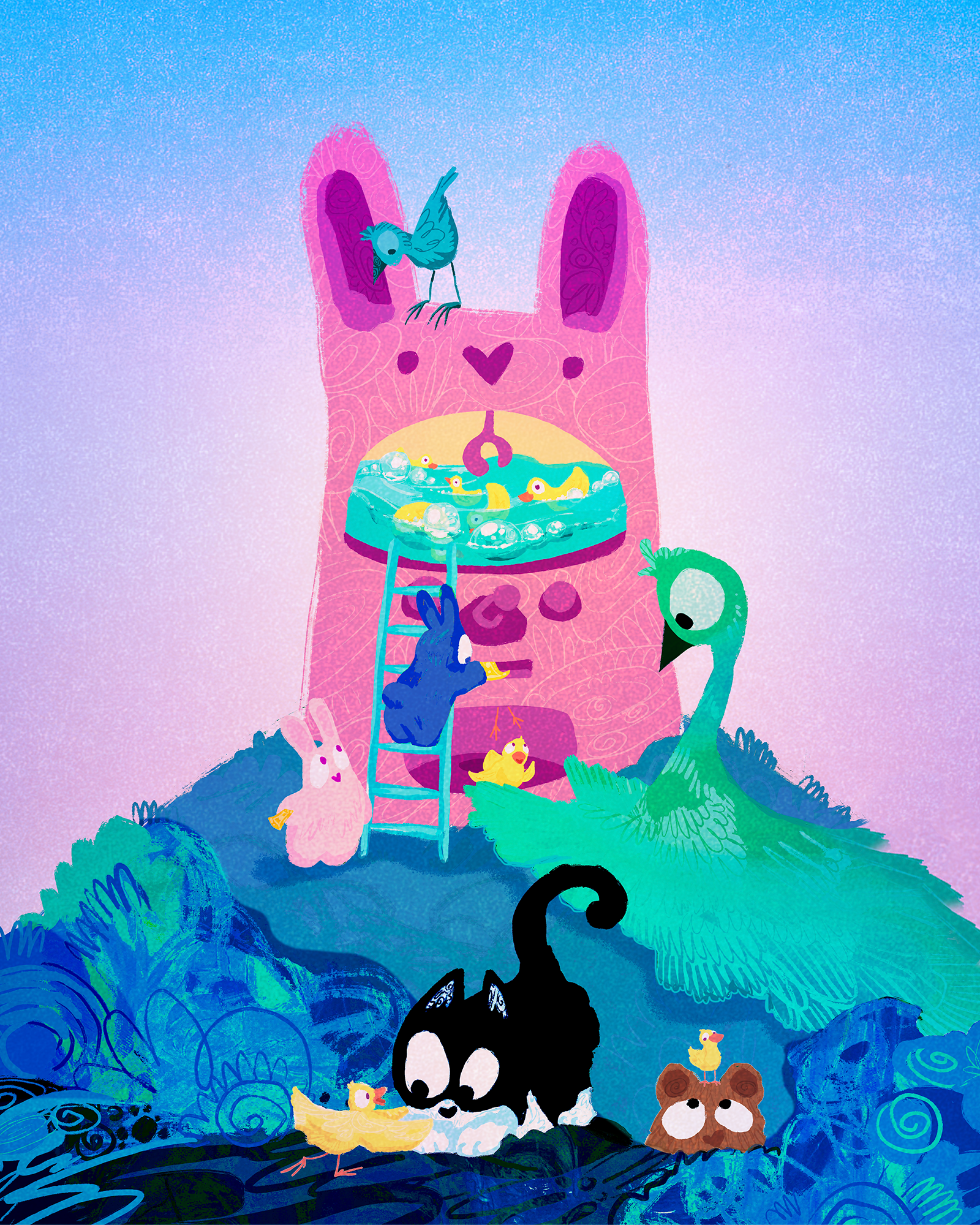 Yellow Duck Friends, 2025, Digital Painting