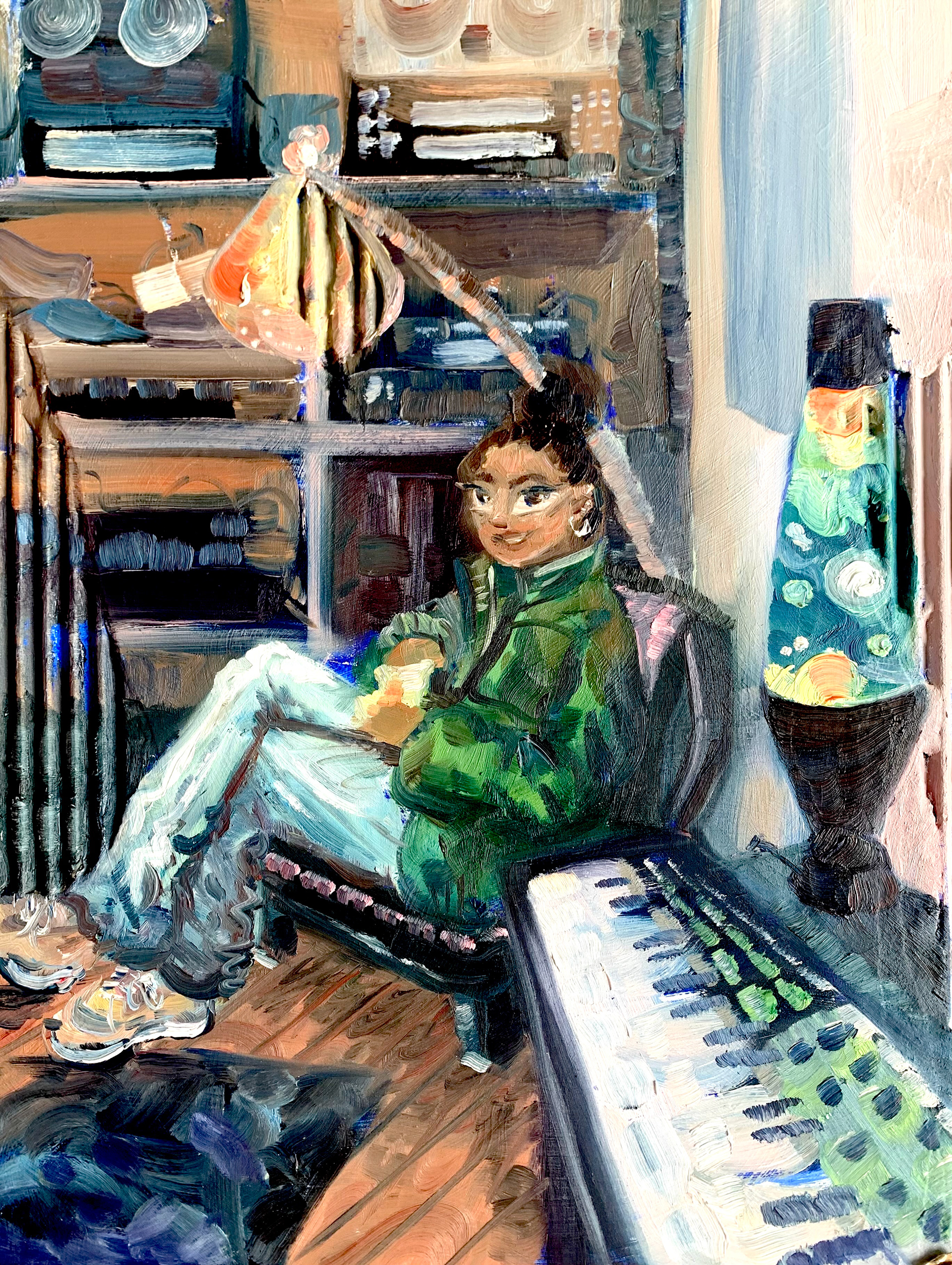 Record Shop Date, 2023, Oil on cardboard