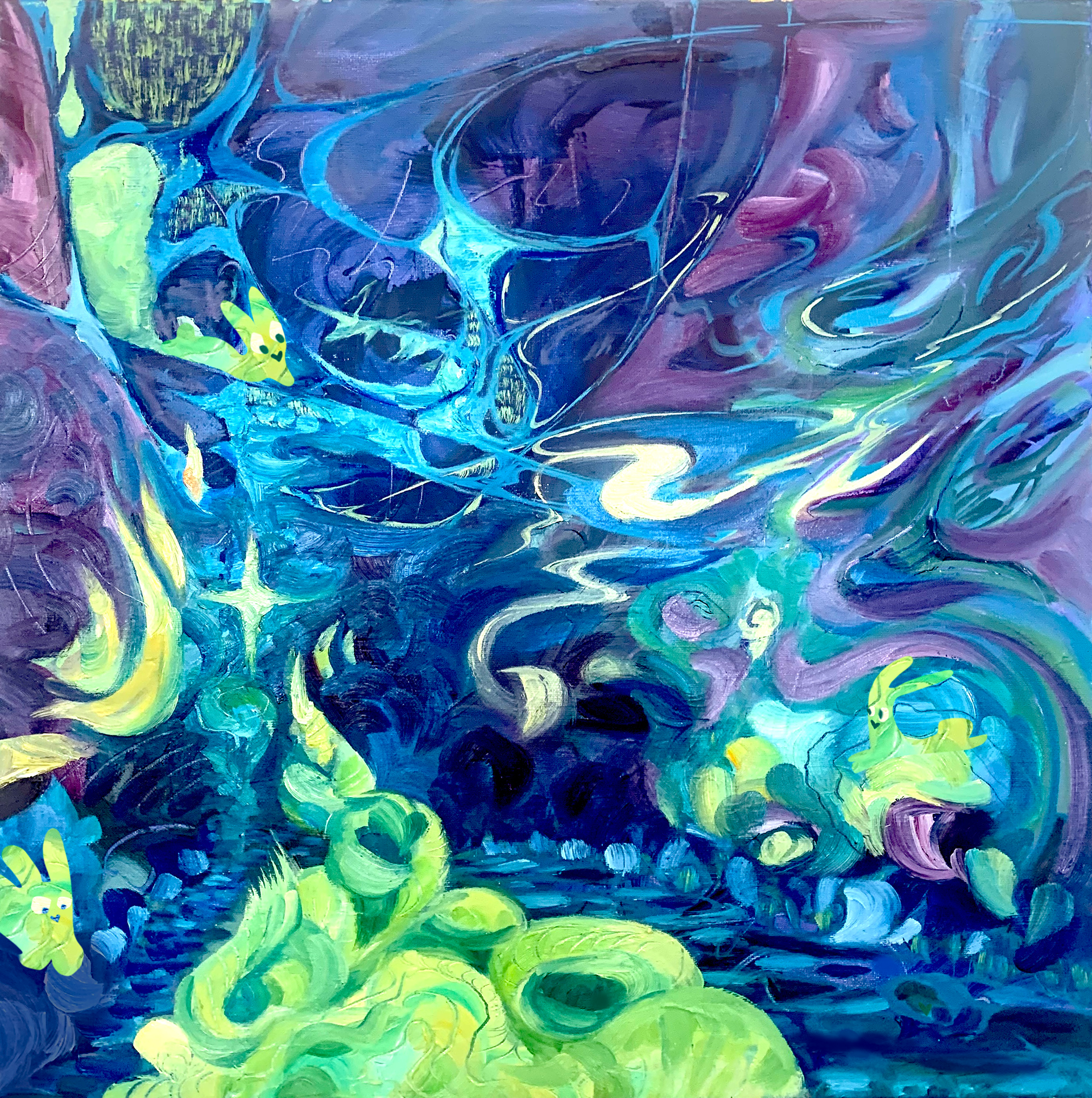 Chameleon Bunnies, 2025, Oil Painting and Digital