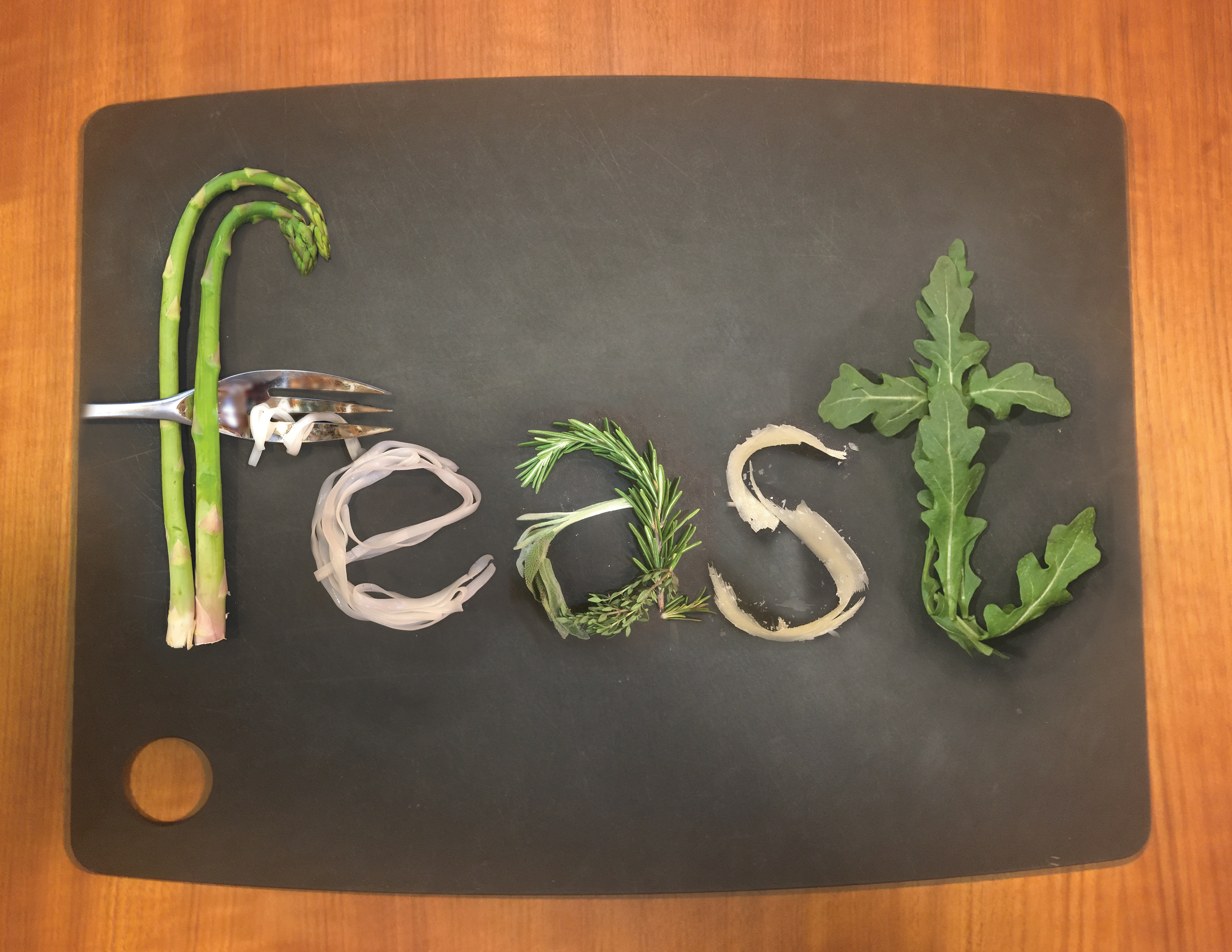 photoshop composite of individual food letters, too hard to vectorize