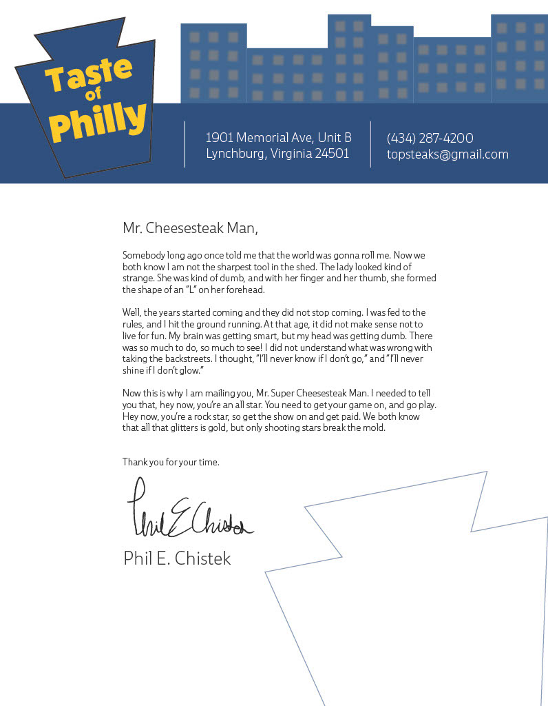 Taste of Philly Rebrand: Cover Letter - All Assets by Me