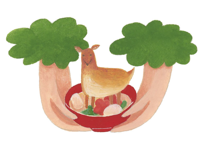 お雑煮の中に鹿