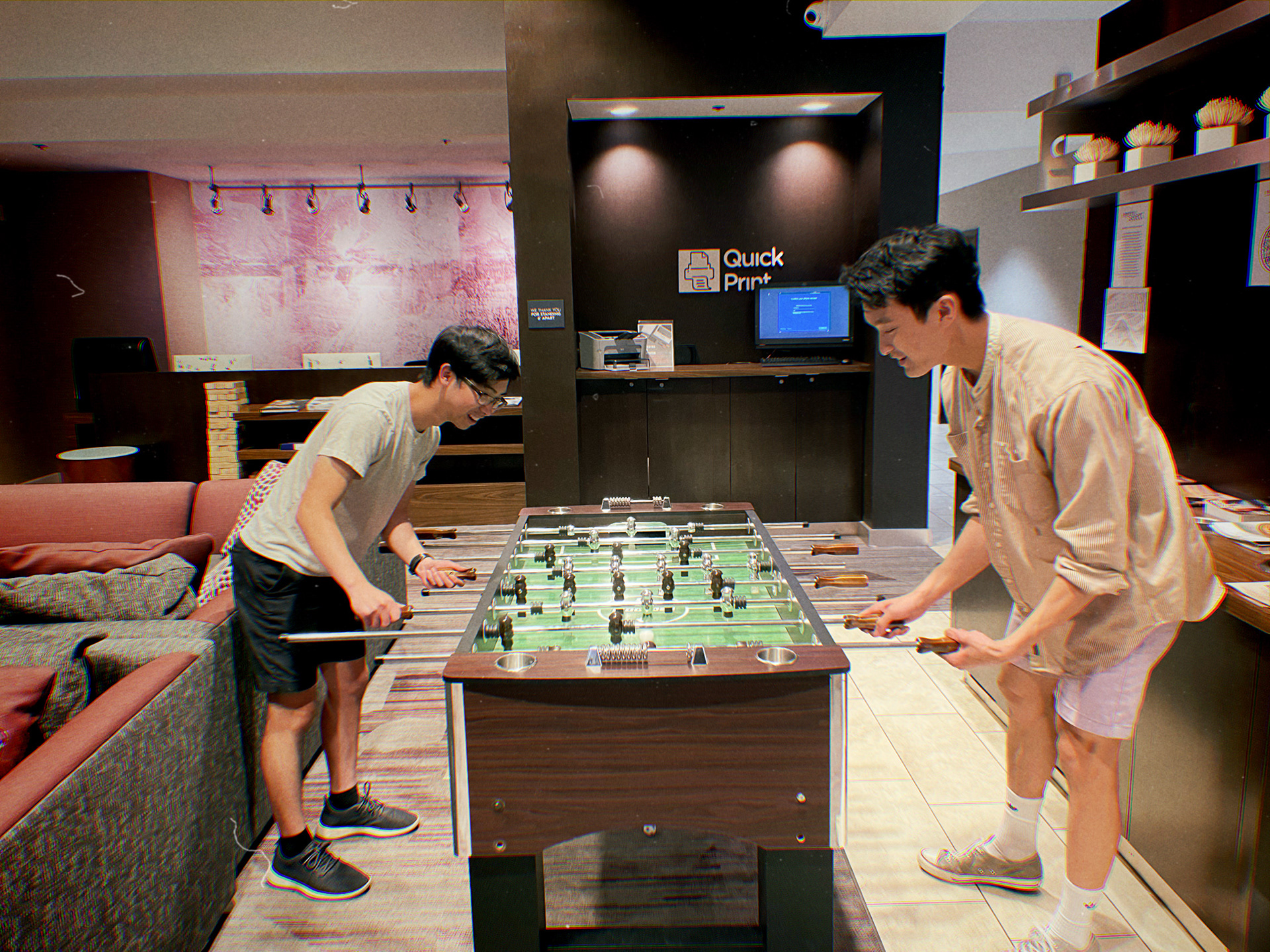 foosball table in our hotel lobby