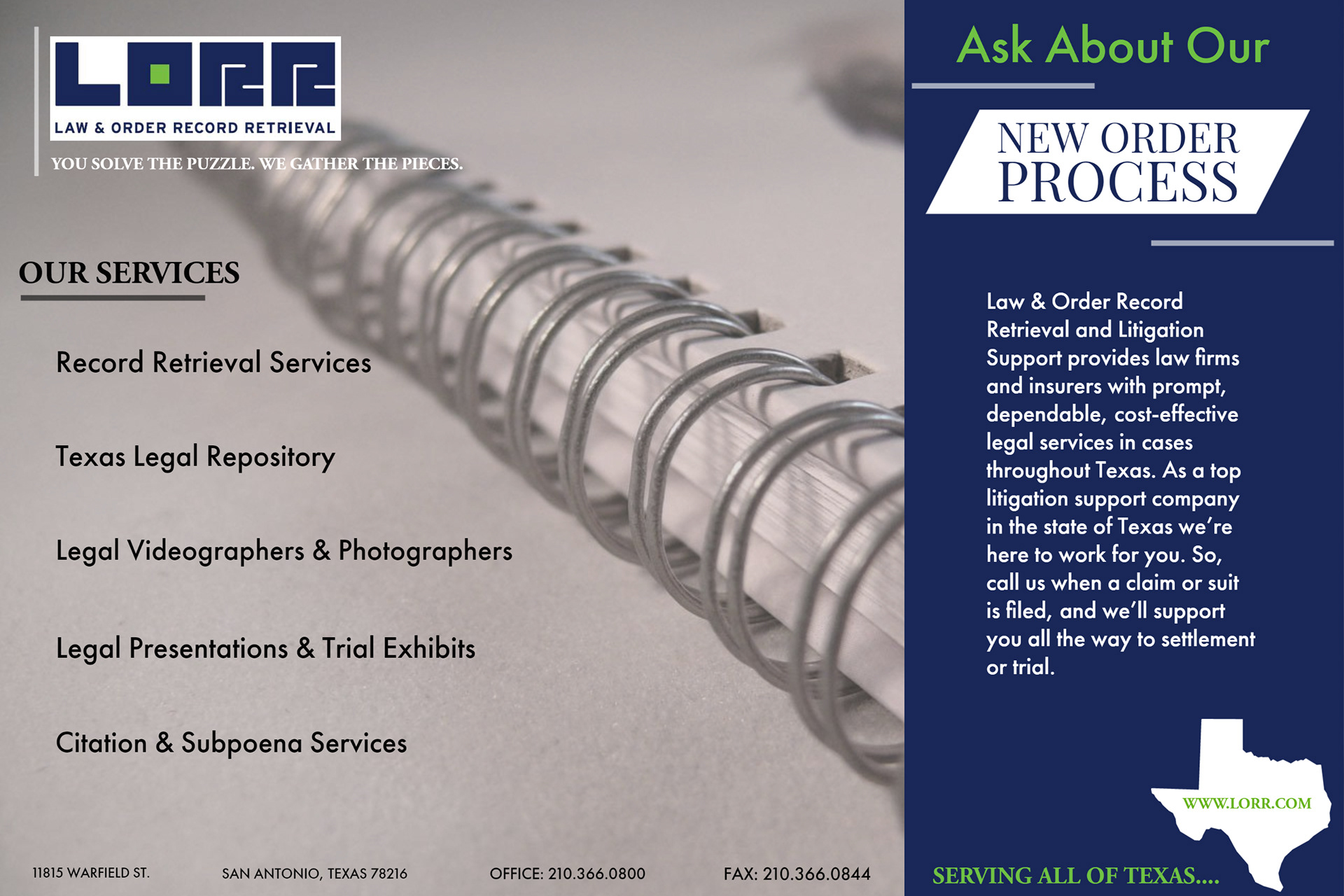 Ad for Lorr Law & Order Record Retrieval in San Antonio Woman Magazine