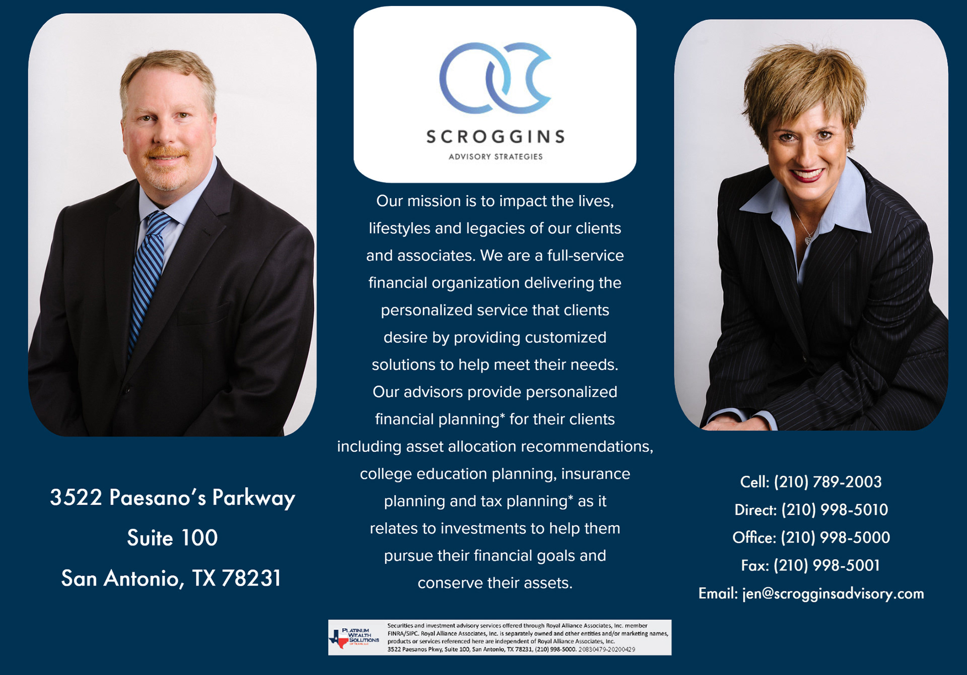 Ad for Scroggins Advisory Strategies in San Antonio Woman Magazine