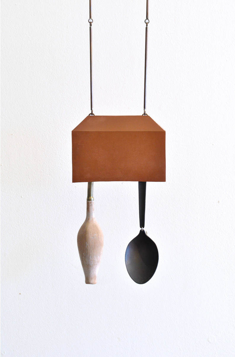 Necklace; paper, copper, brass, spoon (stainless steel), laquer 