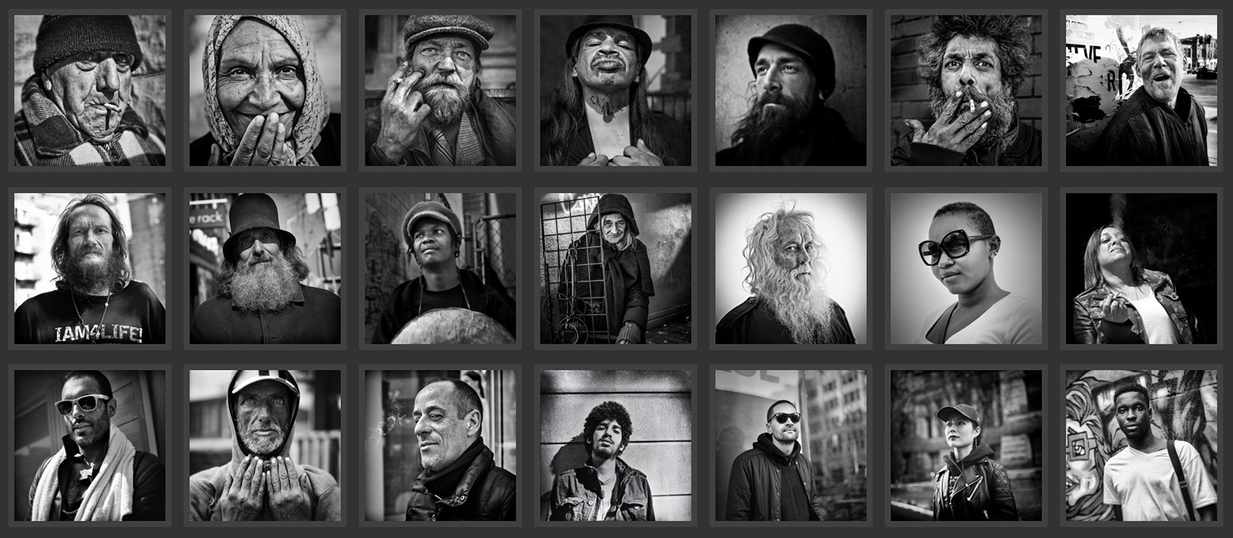 Collage of black and white portraits of strangers captured on Toronto streets, featured in an article by Street Photography Magazine.