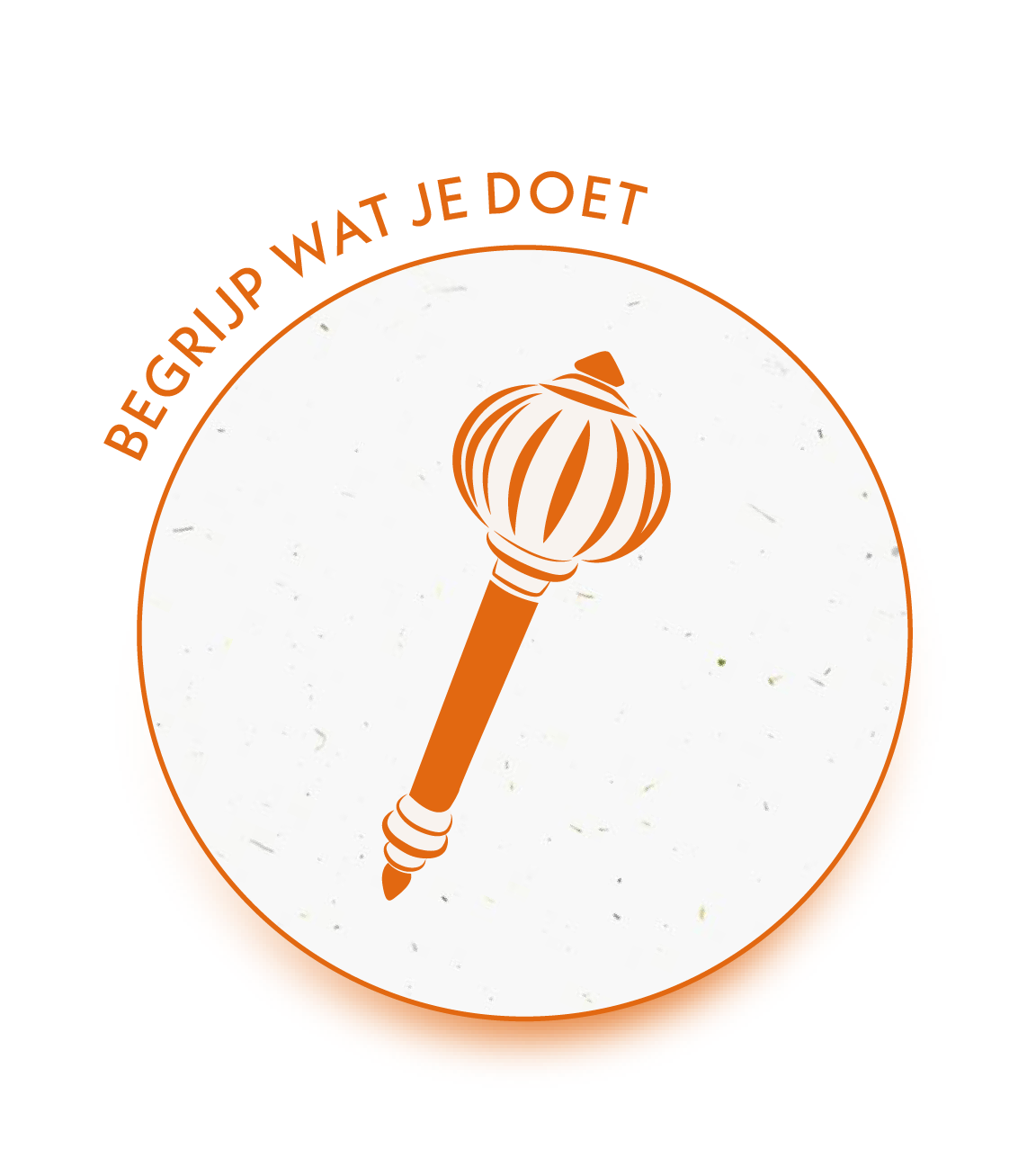Een icoon met een scepter (Gada) symboliseert één van de vijf kernwaarden van Narasimha Yoga, namelijk ‘begrijp wat je doet’.