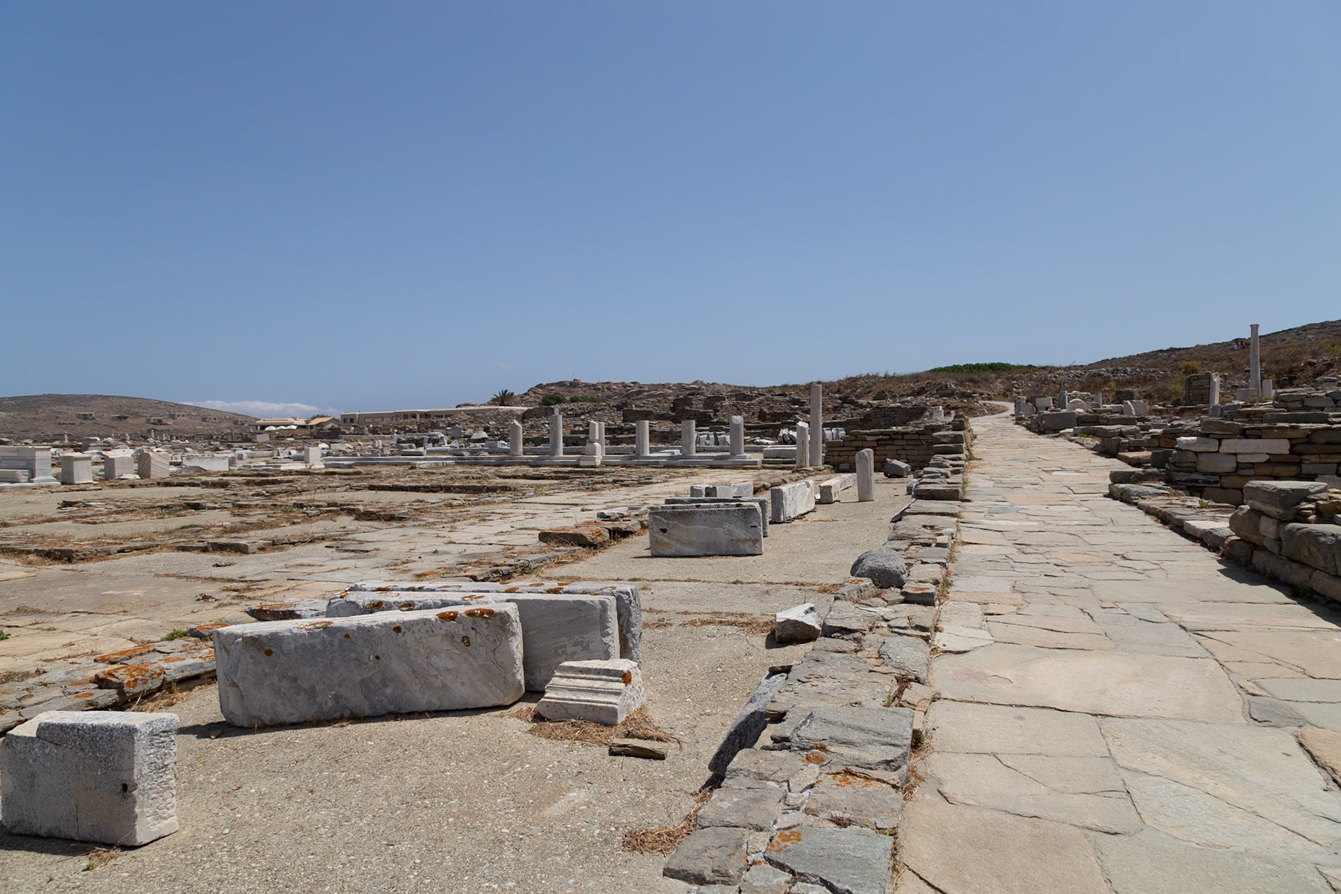 Delos, Greece - May 22nd 2018: Ancient ruins are seen on the island of Delos, a UNESCO World Heritage site, showcasing the remnants of a once-thriving civilization.