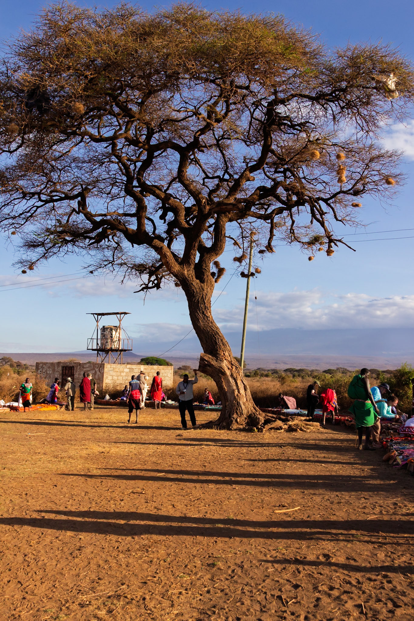 Maasai villagers gather in Kenya, selling crafts and goods, preserving their culture through trade.