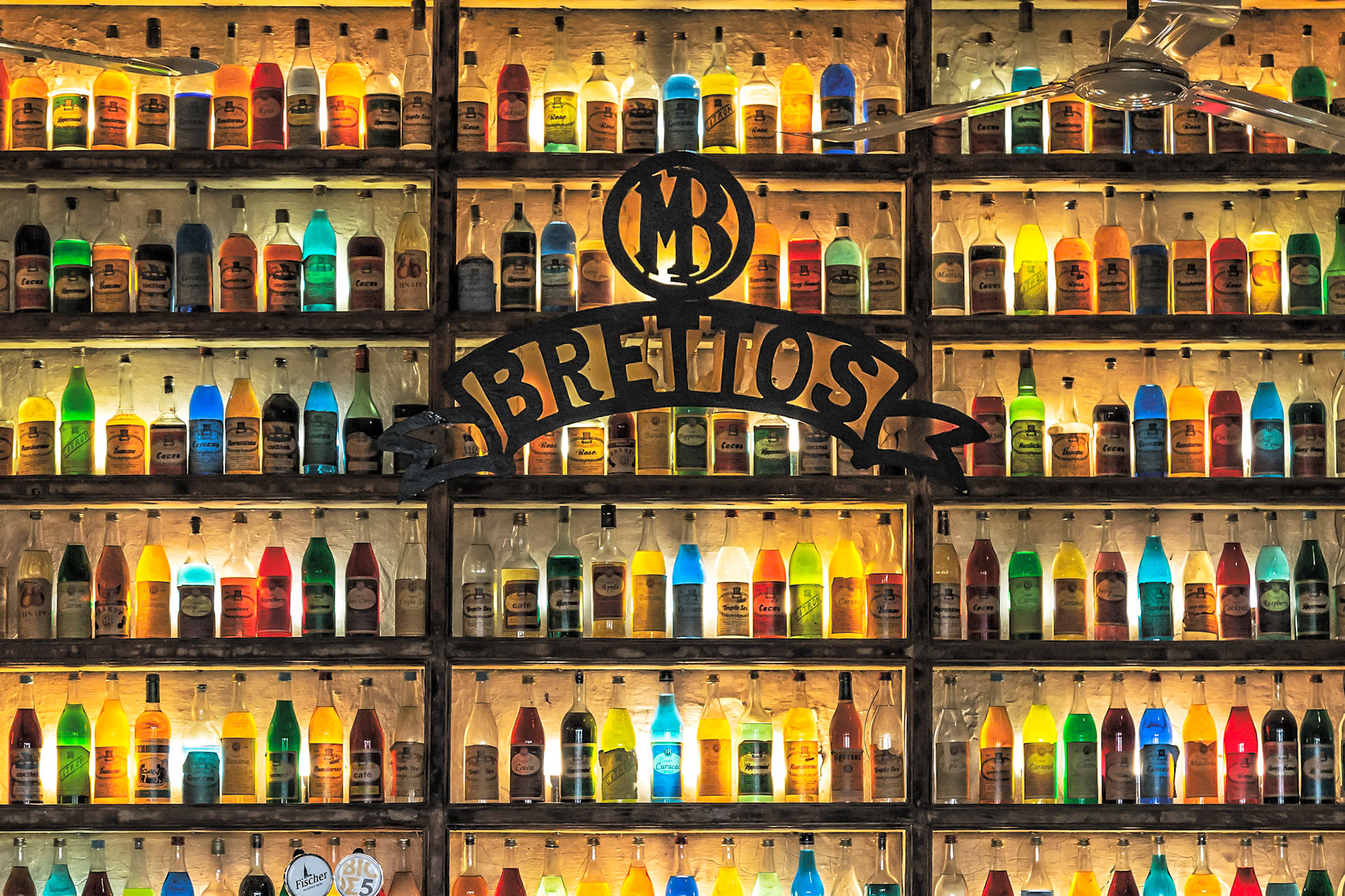 Athens, Greece - May 23rd 2018: Brettos Bar displays its colorful homemade liqueurs, a tradition since 1909, attracting tourists and locals alike.