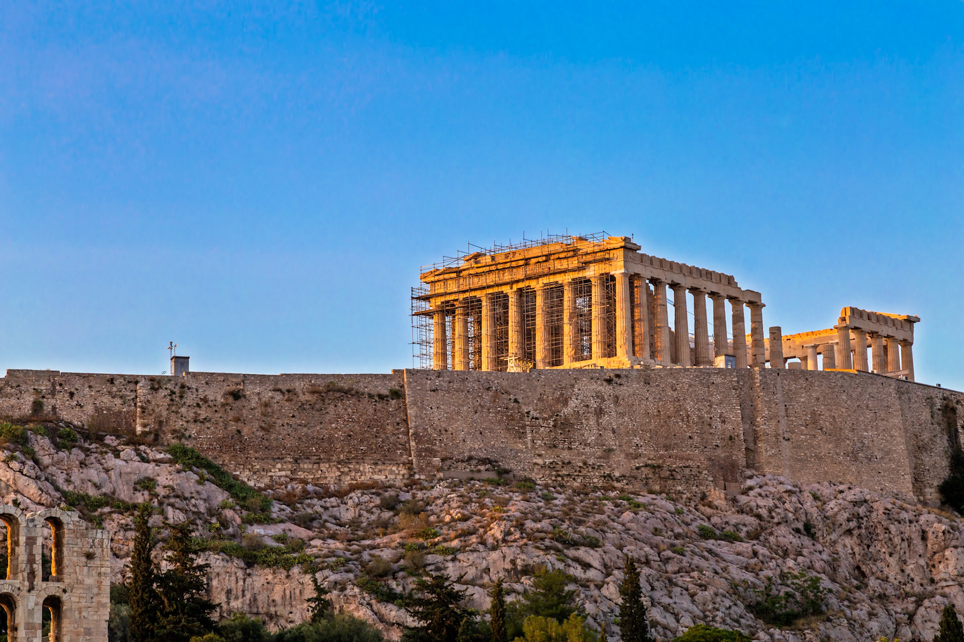 Acropolis, Athens, Greece - May 23rd 2018: The Parthenon, an ancient temple, is undergoing restoration to preserve its historical significance.