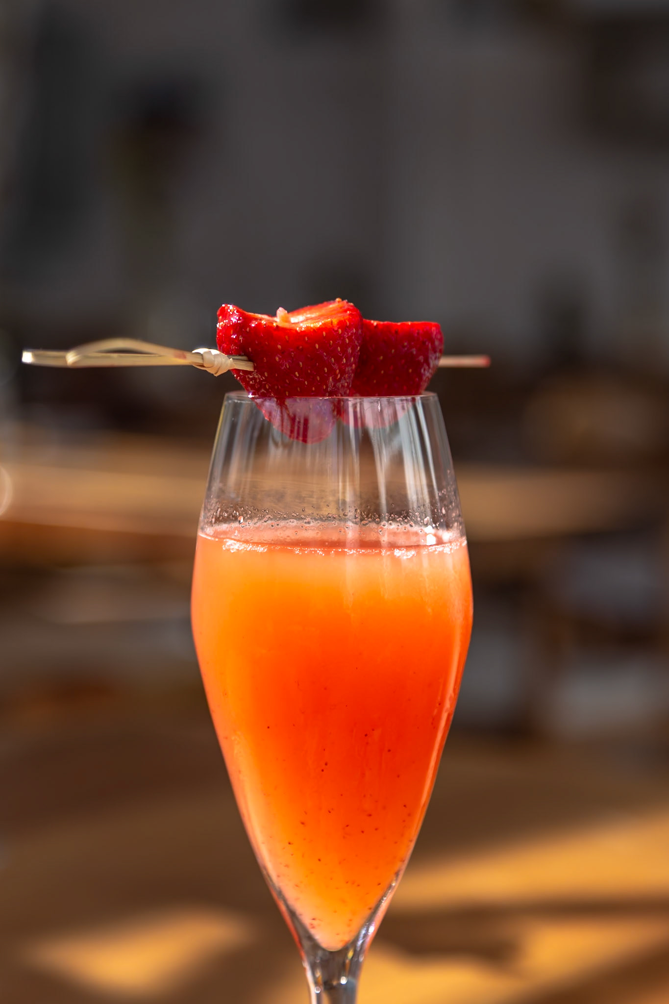 Mykonos, Greece - May 22nd 2018: A refreshing strawberry cocktail is served, offering a taste of summer in a glass.