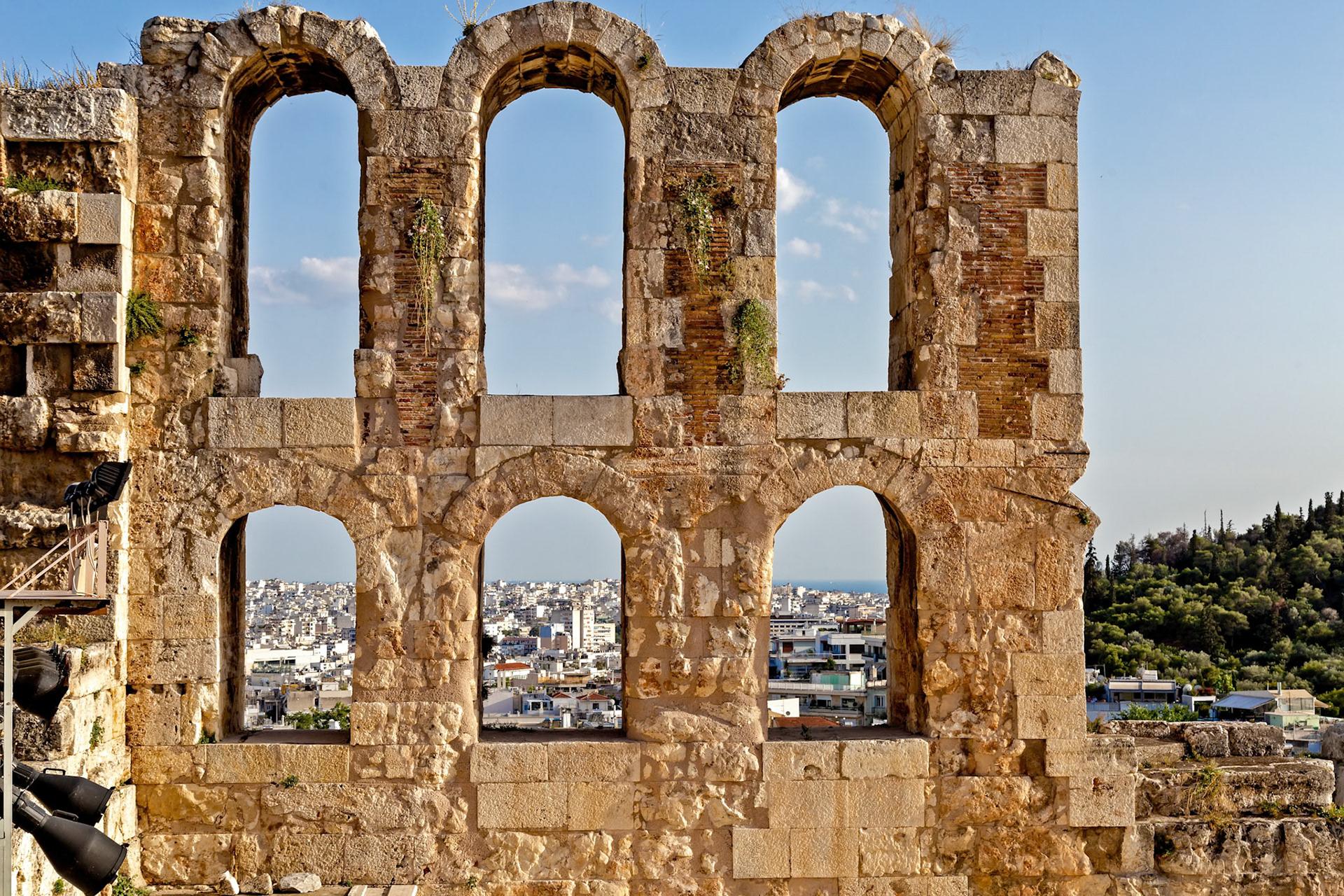 Acropolis, Athens, Greece - May 23rd 2018: The Odeon of Herodes Atticus, an ancient theatre, stands as a testament to Greek history and architecture.