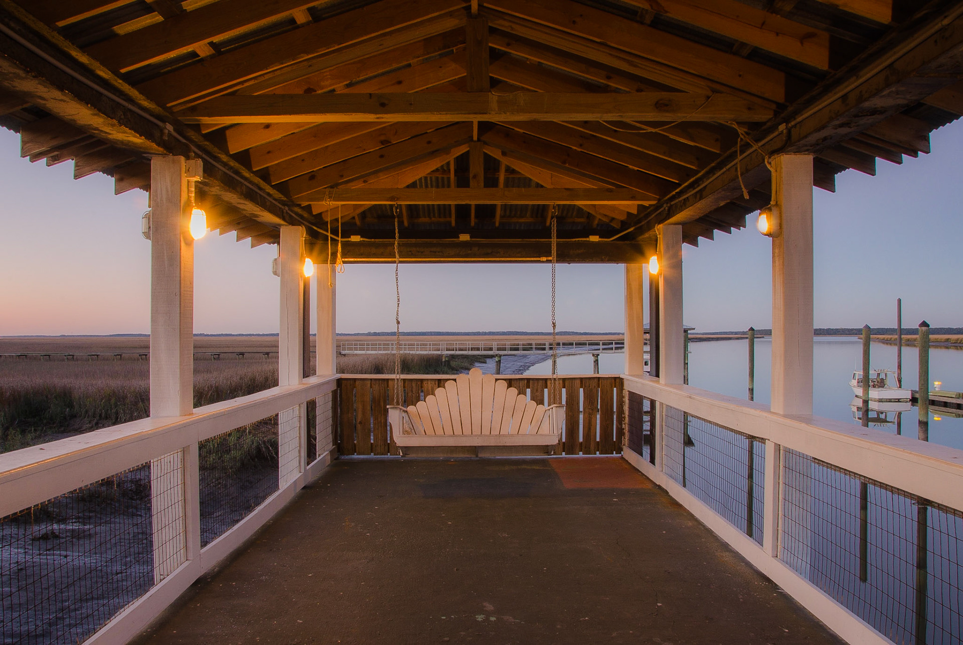 Swing on dock in Shellman Bluff, GA
