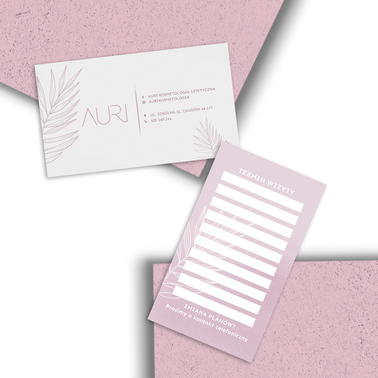 Terminarz wizyt z wizytówką dla salonu AURI