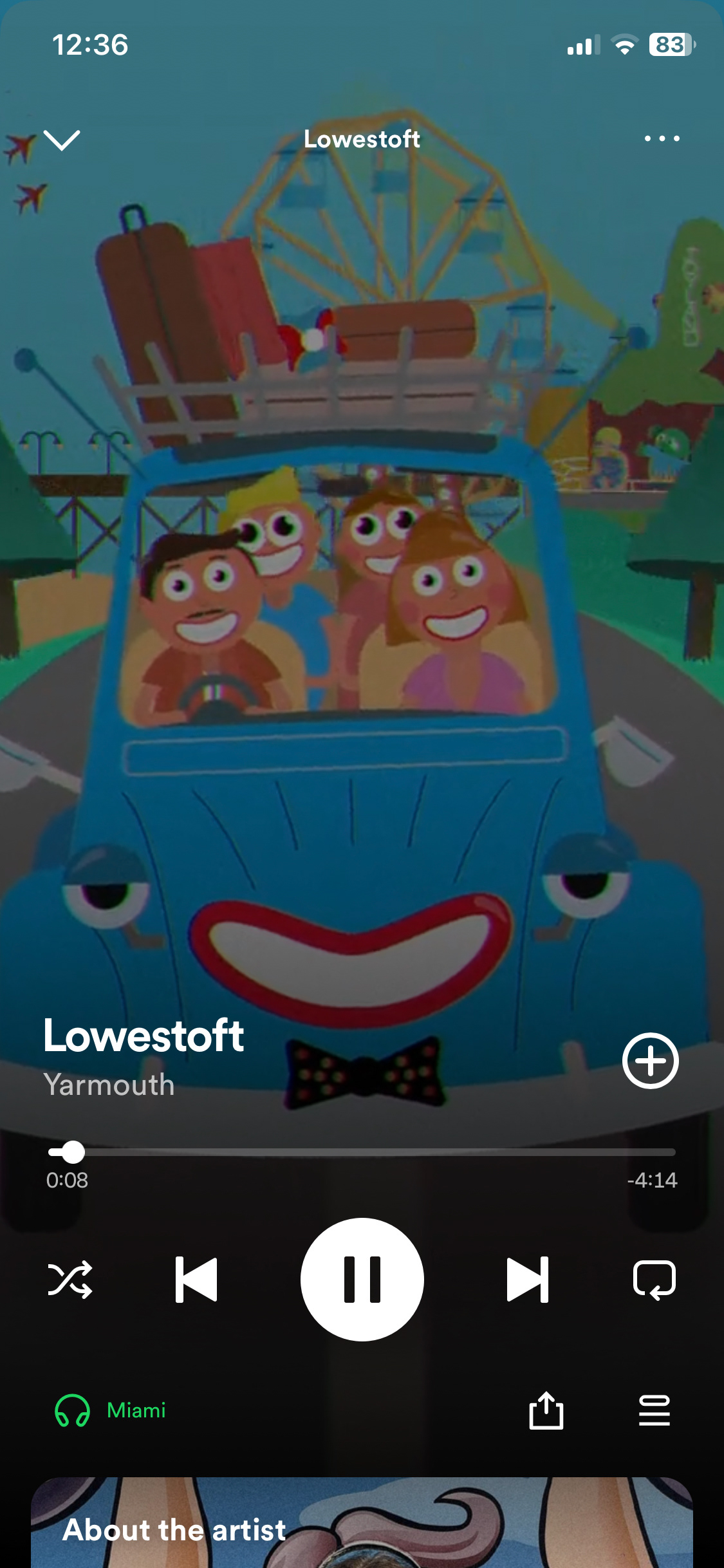 Mobile phone screenshot of the spotify canvas with the song playing