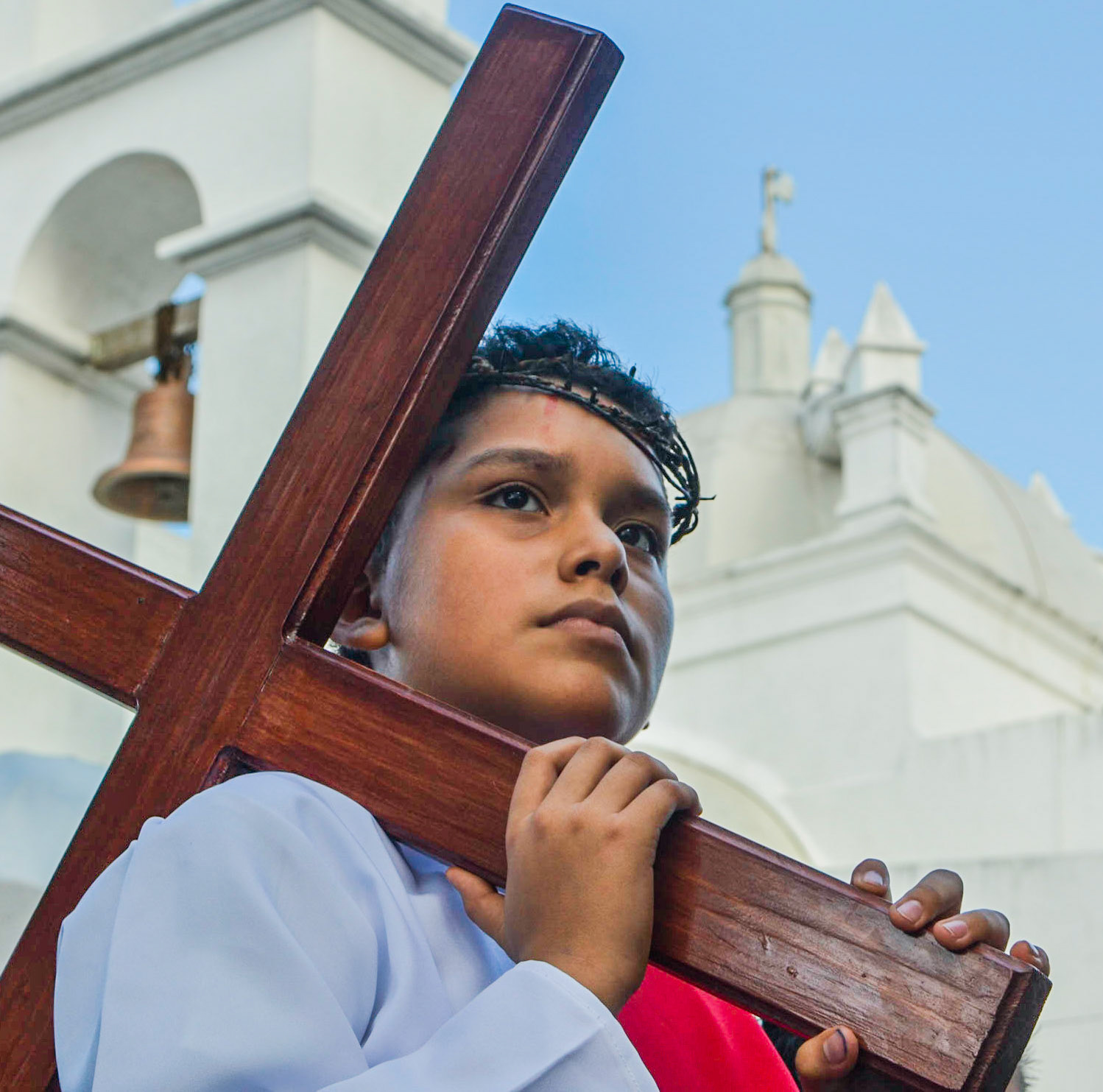 A boy reenacts the passion of Christ during a church performance on Easter Sunday, March 27, 2013, Veracruz, Mexico.
