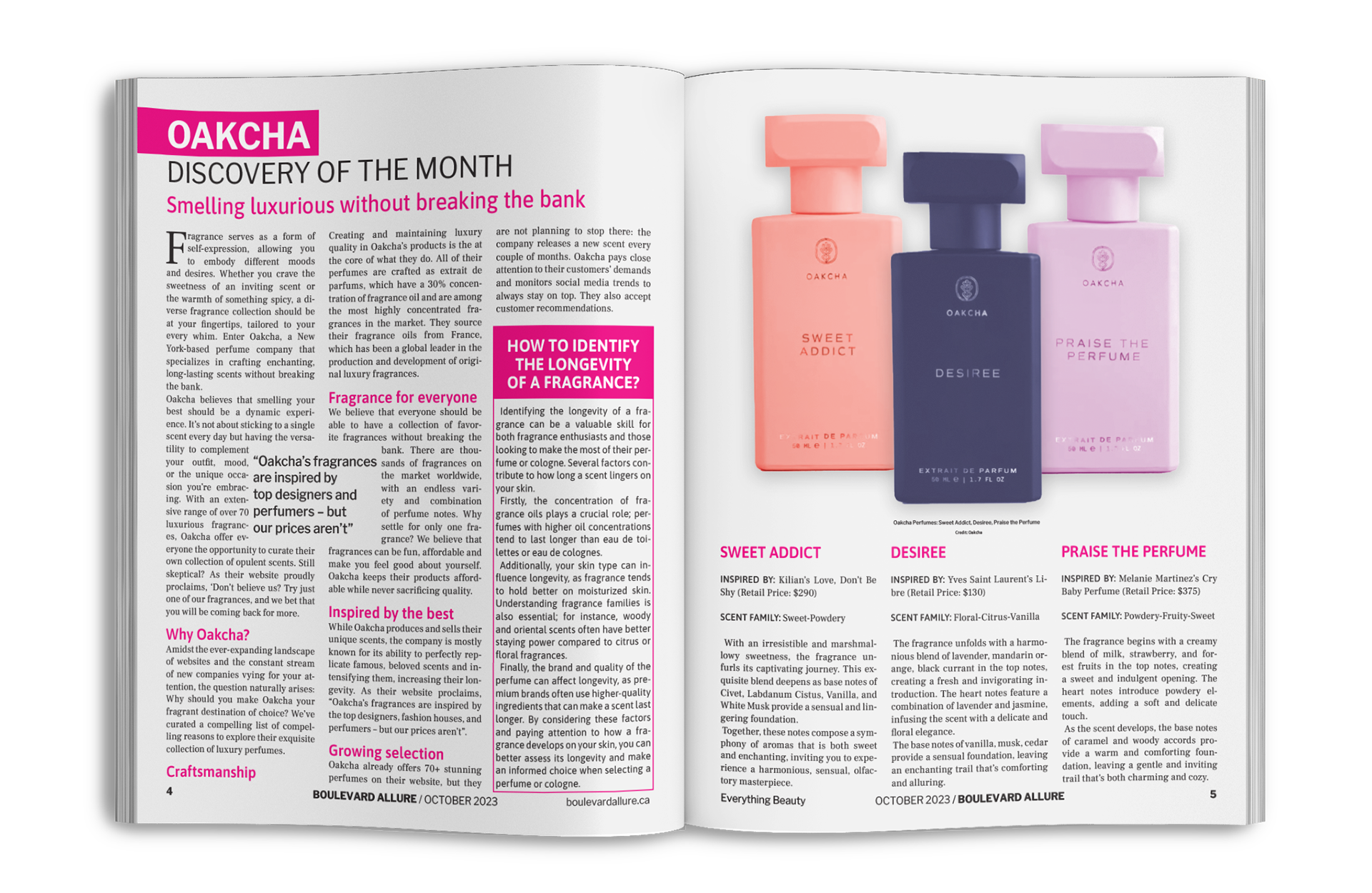 "Oakcha: Discovery of the month" magazine spread