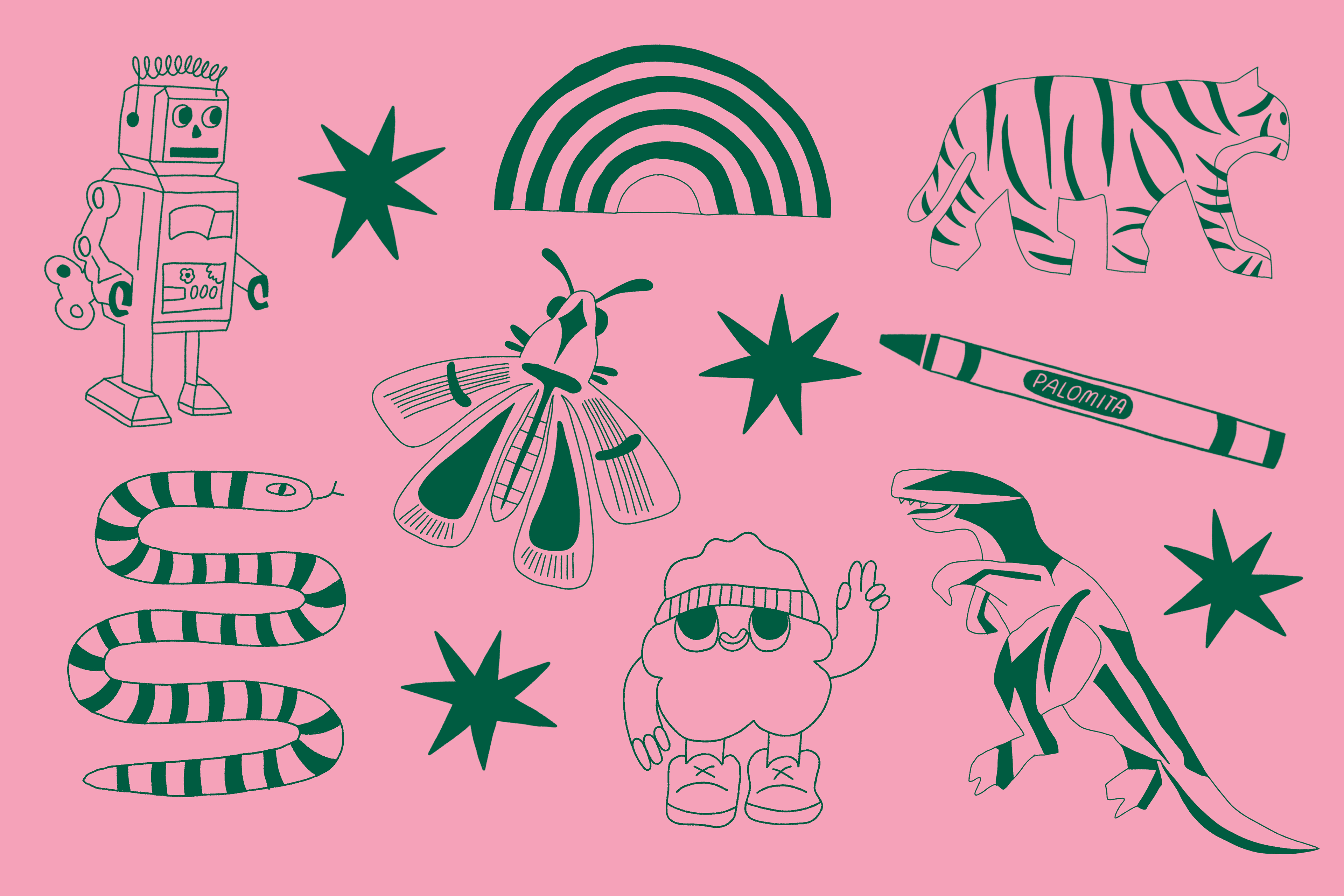 Illustrations based on toys from the shop