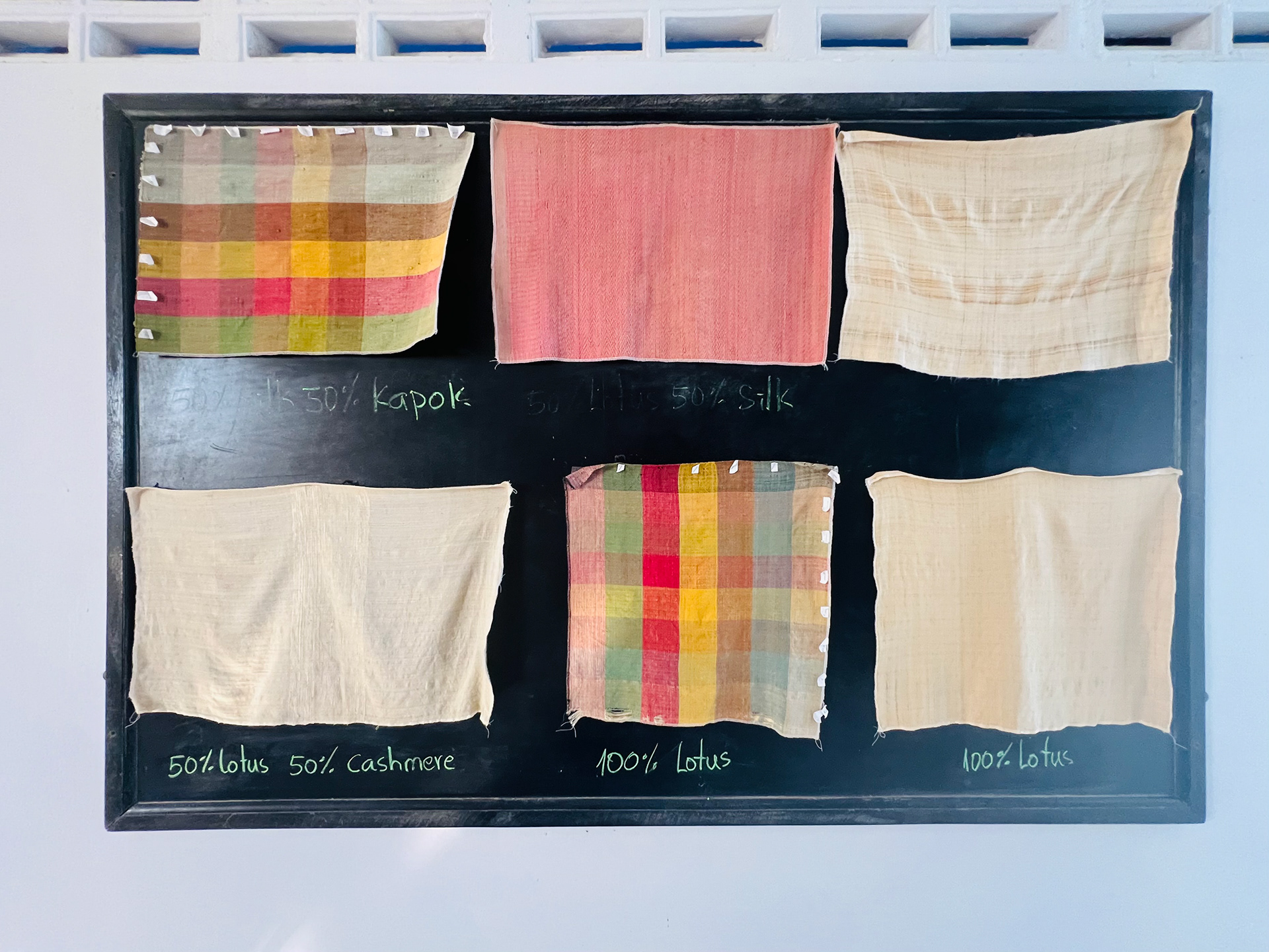 A selection of natural fabrics with lotus fibres.