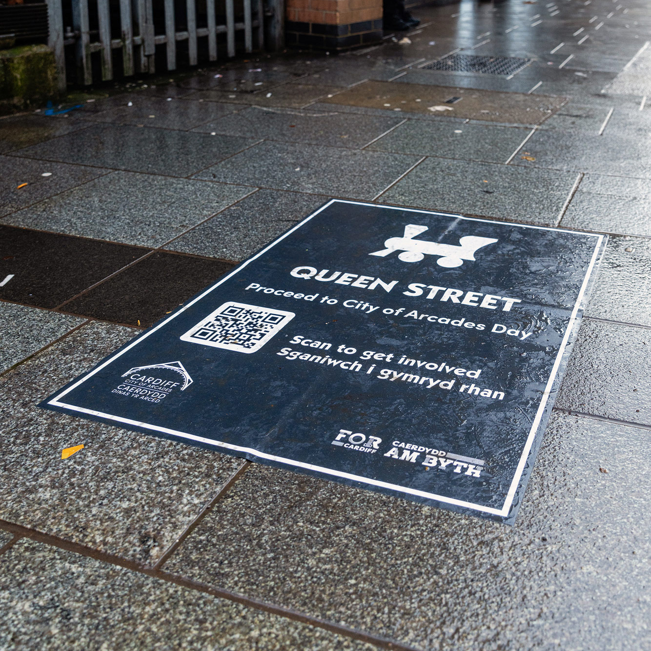 We created a set of 'Game Tile' floor vinyls and placed them at key locations in Cardiff to promote the event.