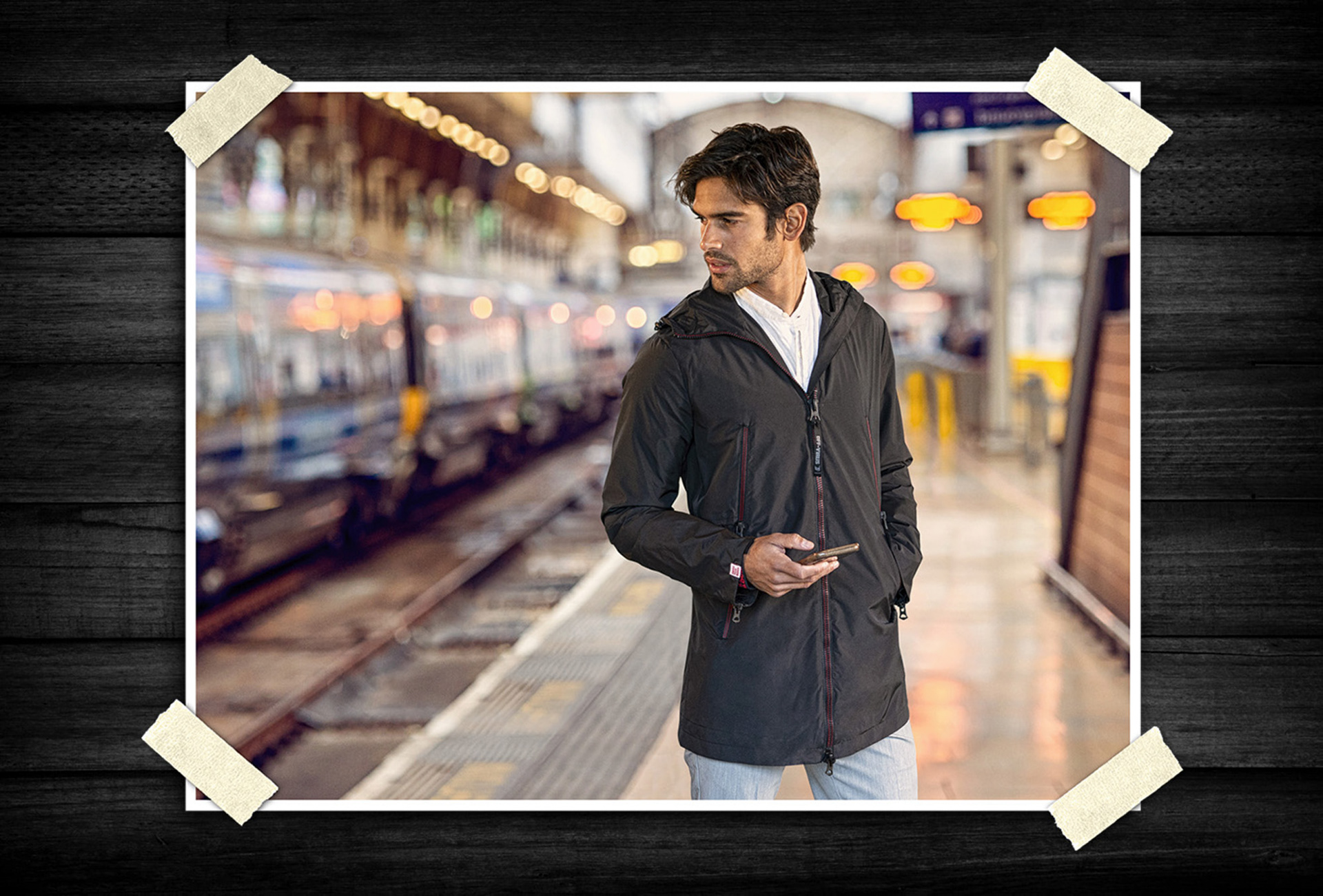 Editorial-style portrait showcasing product use within dynamic travel settings.