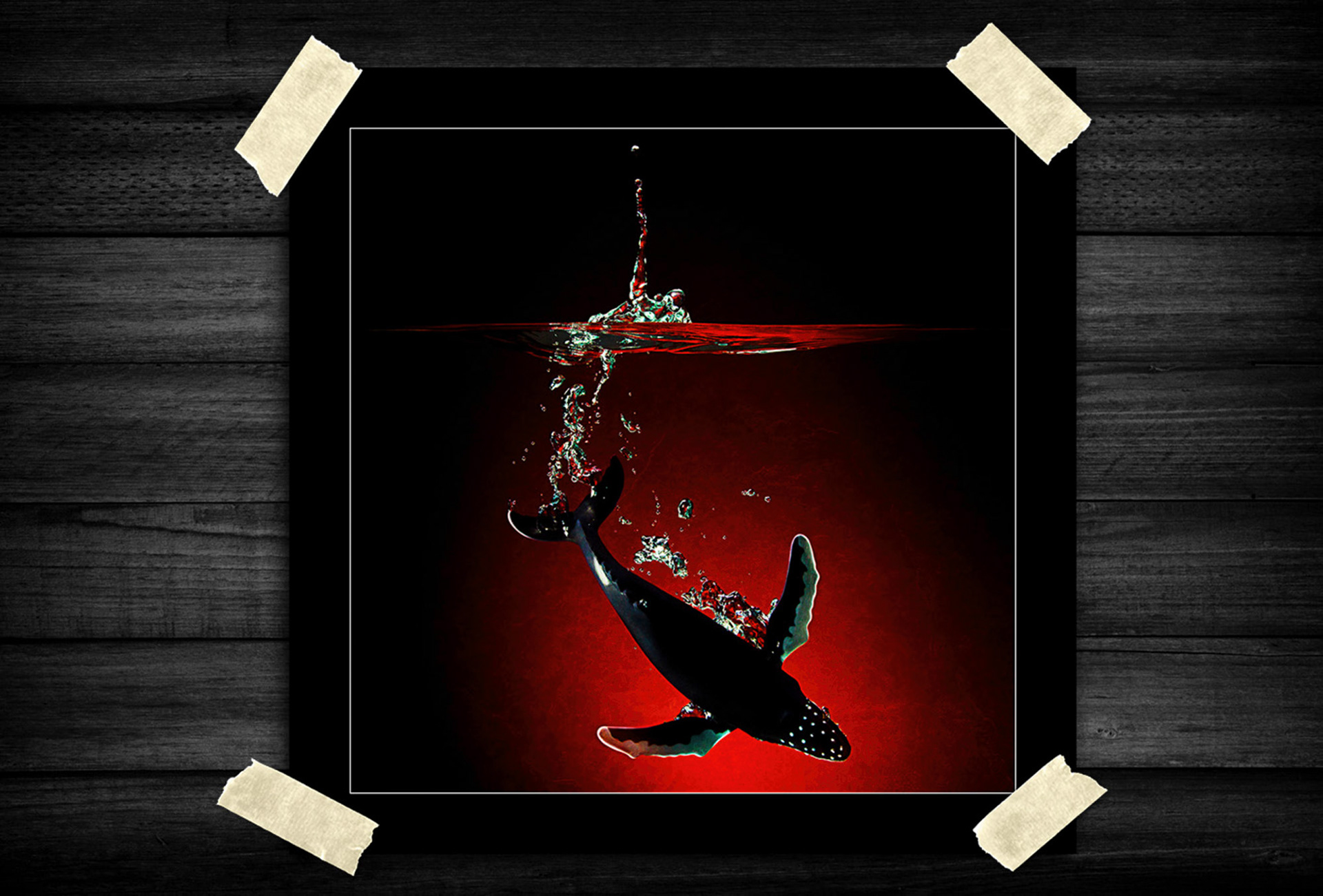 A dramatic underwater composition uses deep contrast, fluid motion, and bold color to create a sense of mystery and isolation. Rising bubbles and dark tones give the scene a cinematic, almost dreamlike atmosphere.