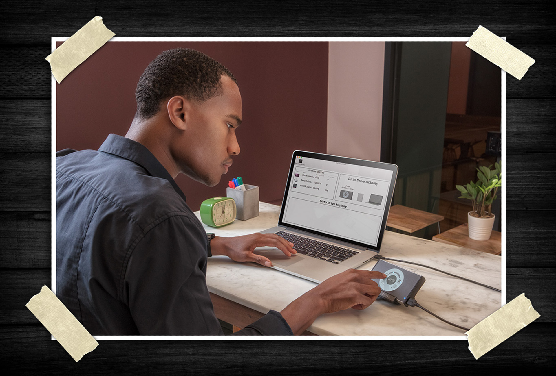 Product-in-use imagery demonstrating technology integration in daily workflow.