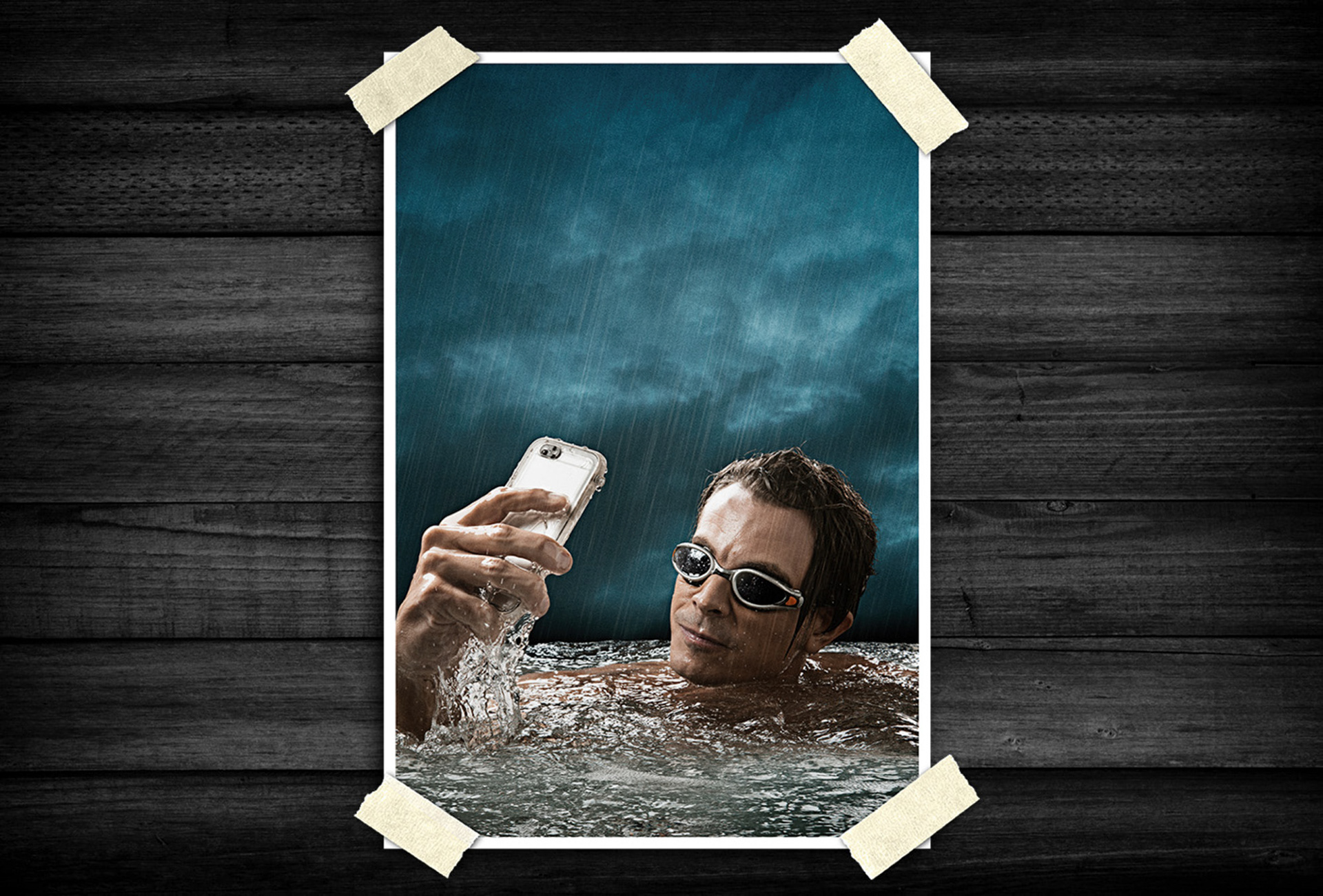 Commercial lifestyle photography emphasizing performance and reliability under extreme conditions with dramatic visual impact.