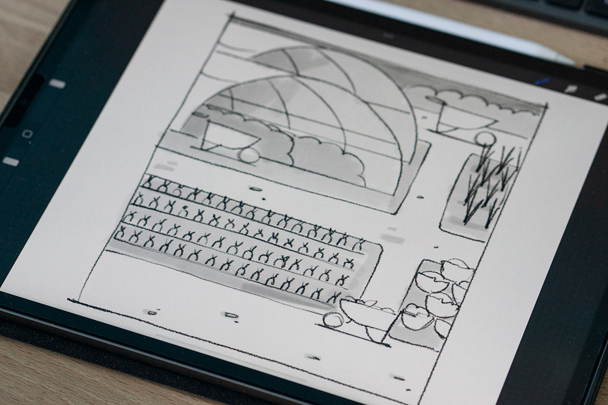 recheche graphique à l'ipad pro pour l'illustration finale