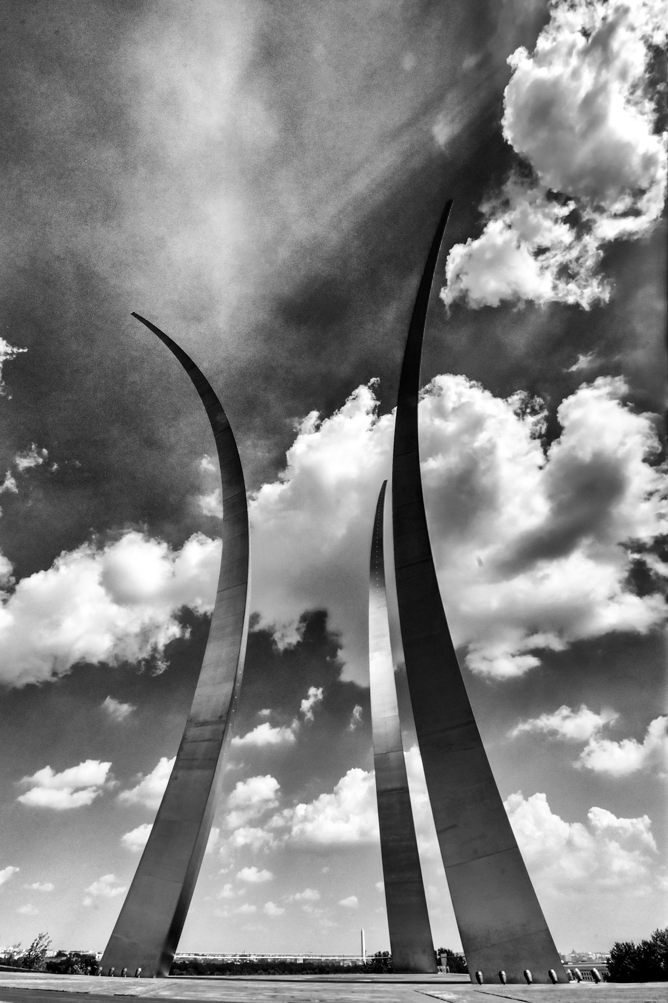 Air Force Memorial against rays in sky