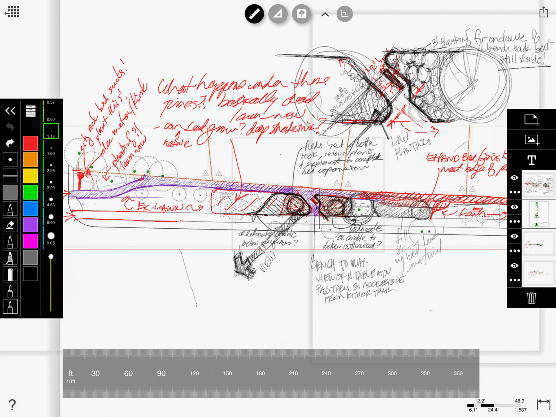 Hand drawing design development doodles on an iPad Pro. c. 2015