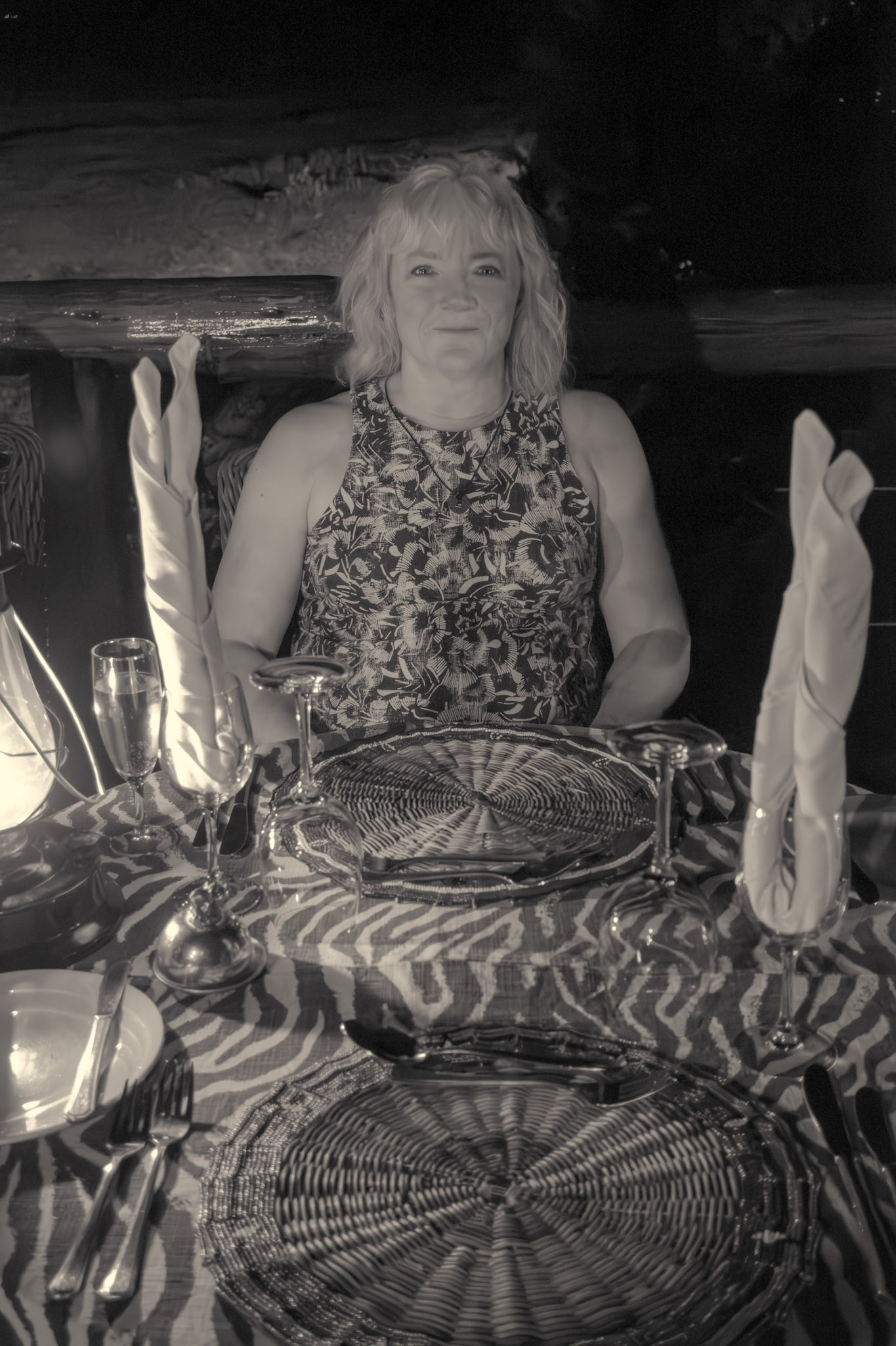 Paula enjoying another great evening meal in Botswana