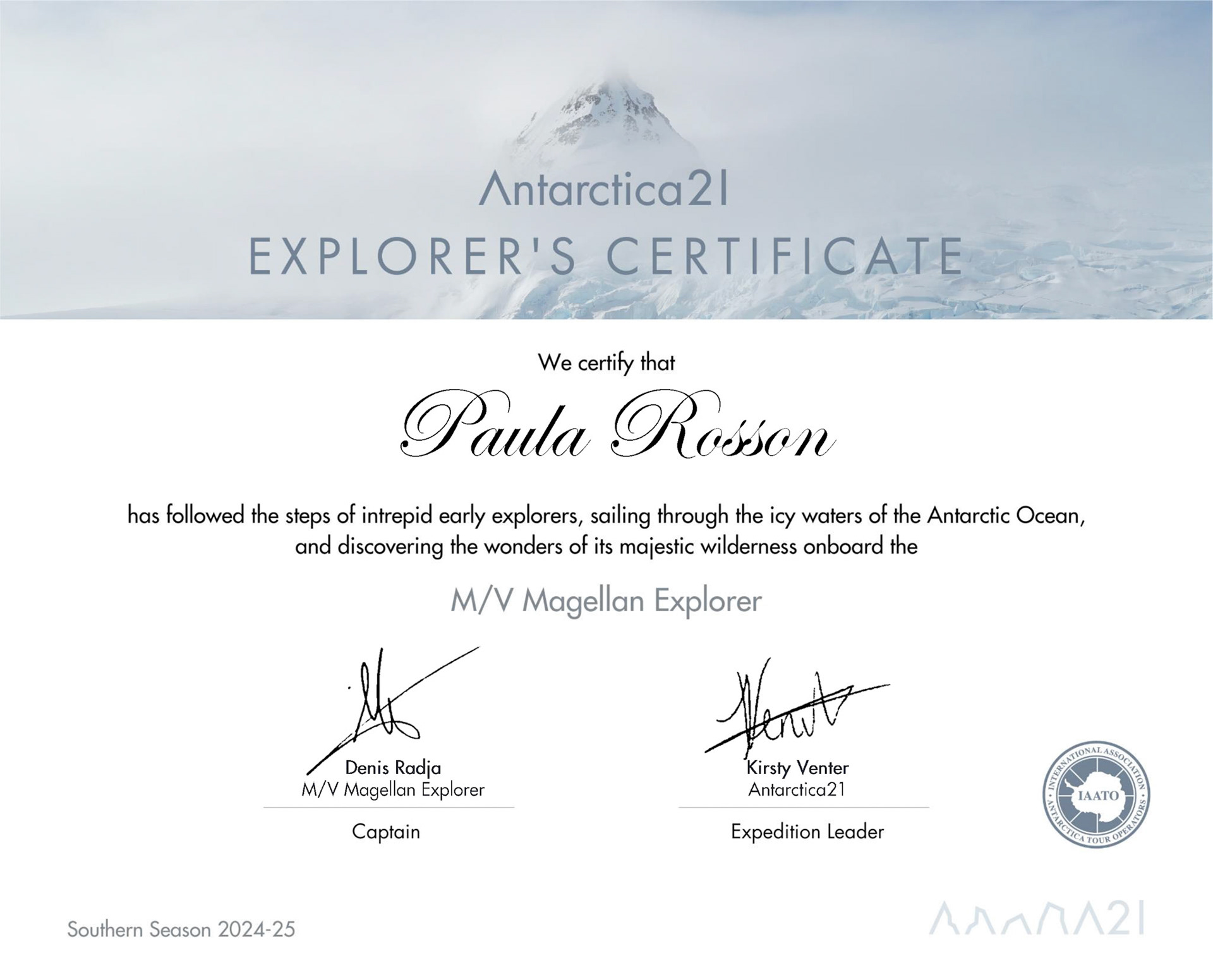 Explorer's Certificate - Paula