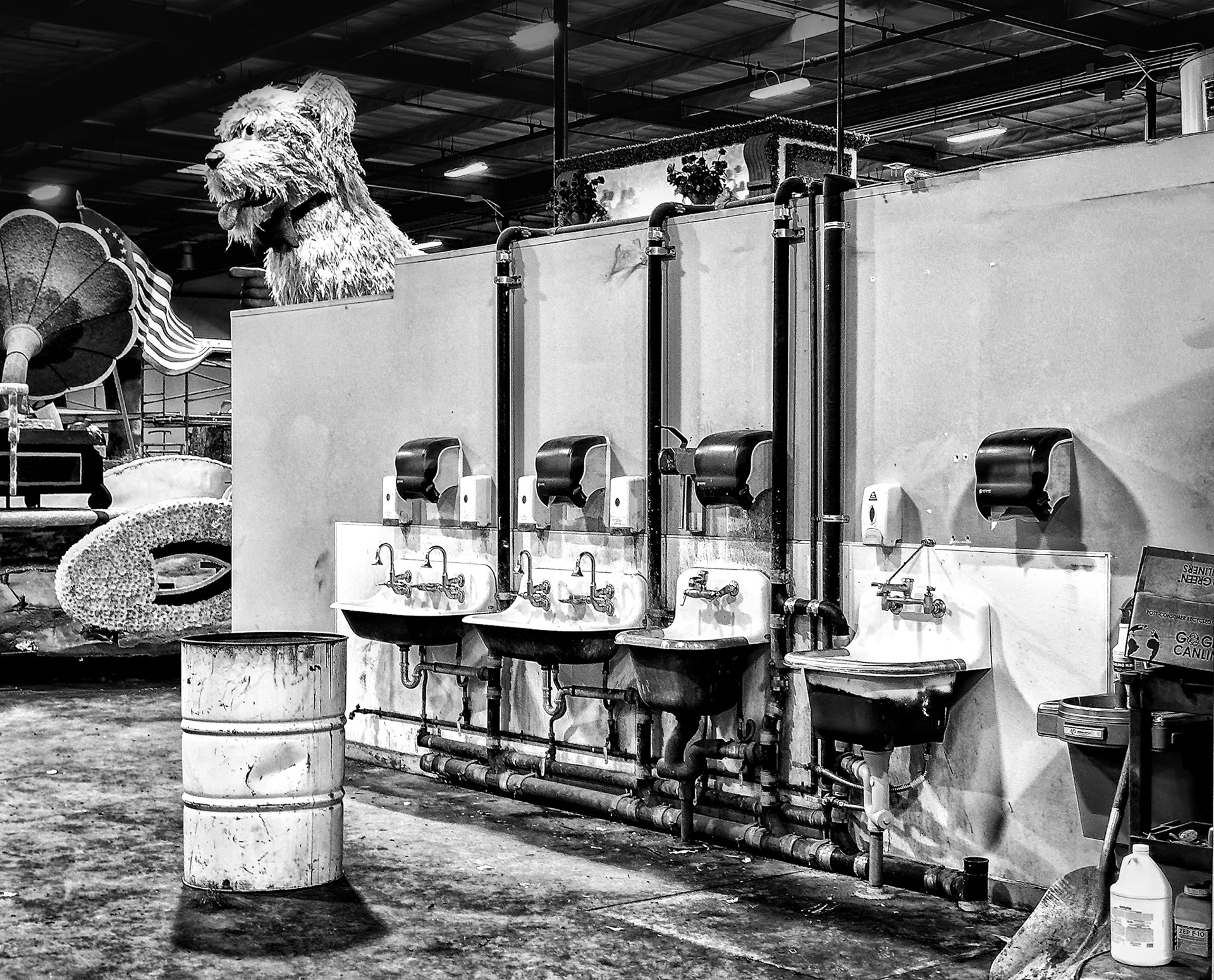 Back of house tour at one of the parade float construction sites.