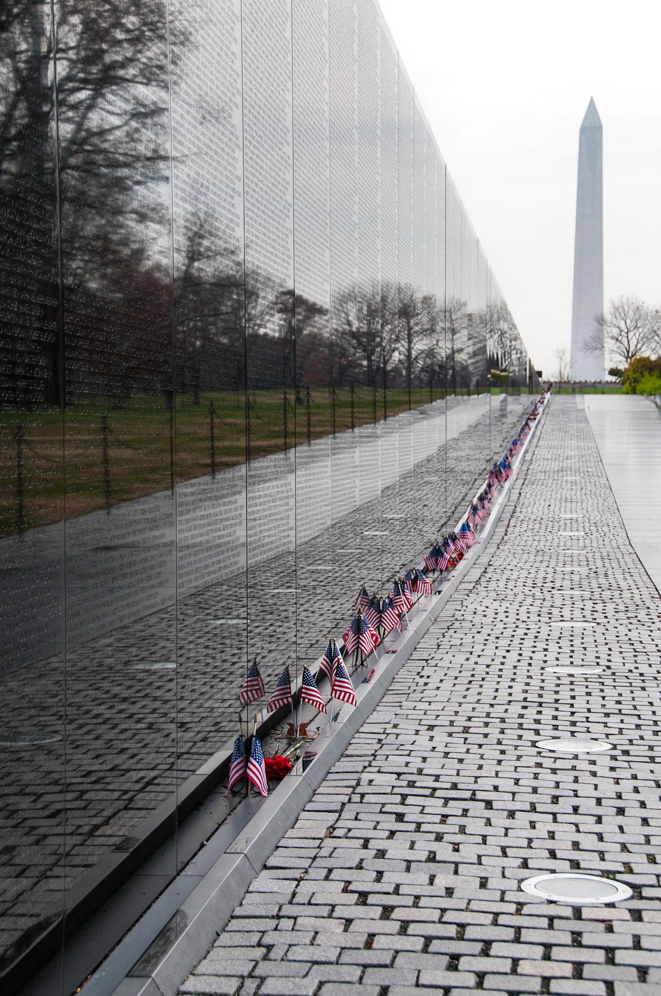 The Wall leading to the Washington Monument on a cloudy and overcast day in Washingtonm, D.C..