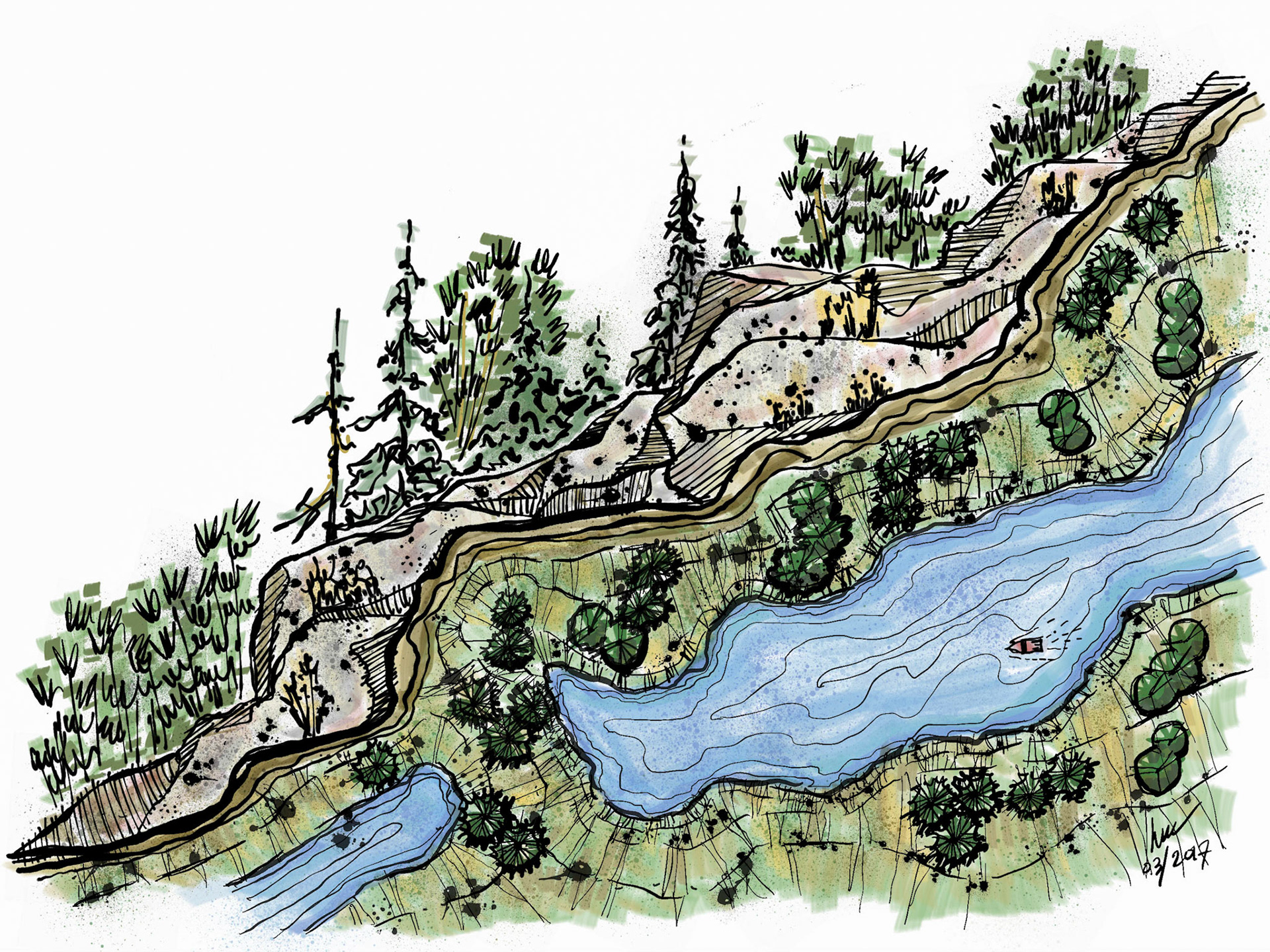 Just messing around to see how one might work up an elevation and plan view doodle on an iPad Pro. March 2017