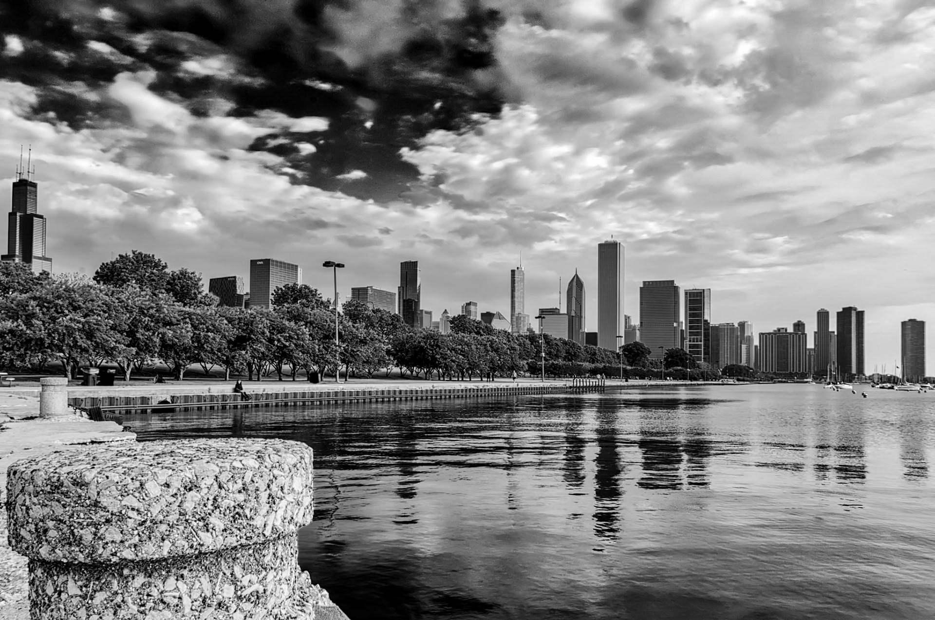 A great sky, and terrific skyline, as seen from near the Alder Planatarium.