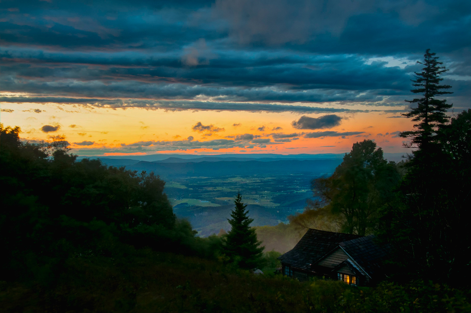 A warm glow from a home in Shenandoah Nationall Park after a cold storm blew through.
