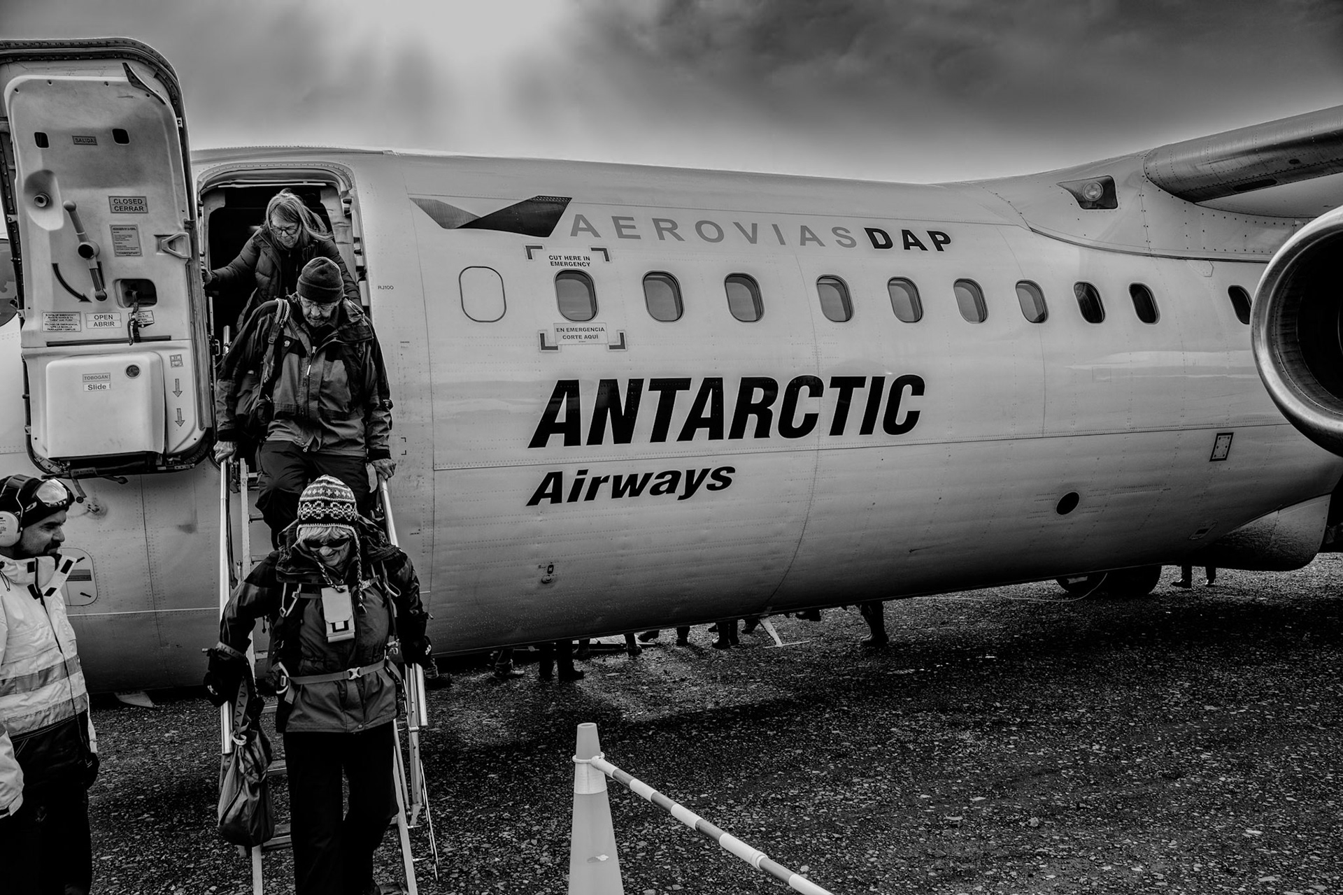 Landed and disembarking at Frei Station, Chile, King George Island, Antartica. Note the gravel runway and tarmac area is essentially as strong (or stronger?) than concrete.